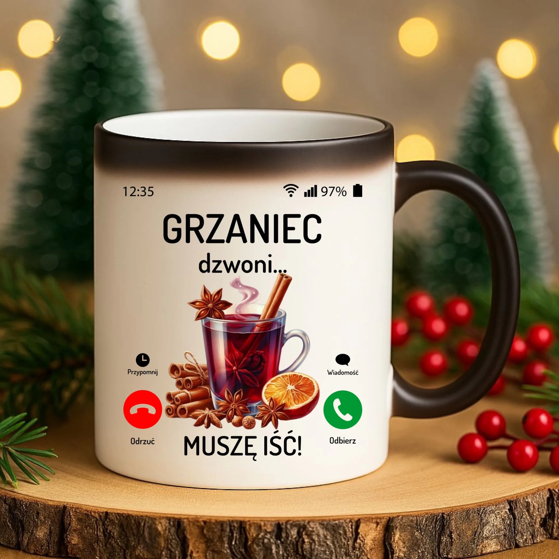 Kubek magiczny świąteczny - Grzaniec dzwoni, muszę iść BN127 - StoryCups.pl