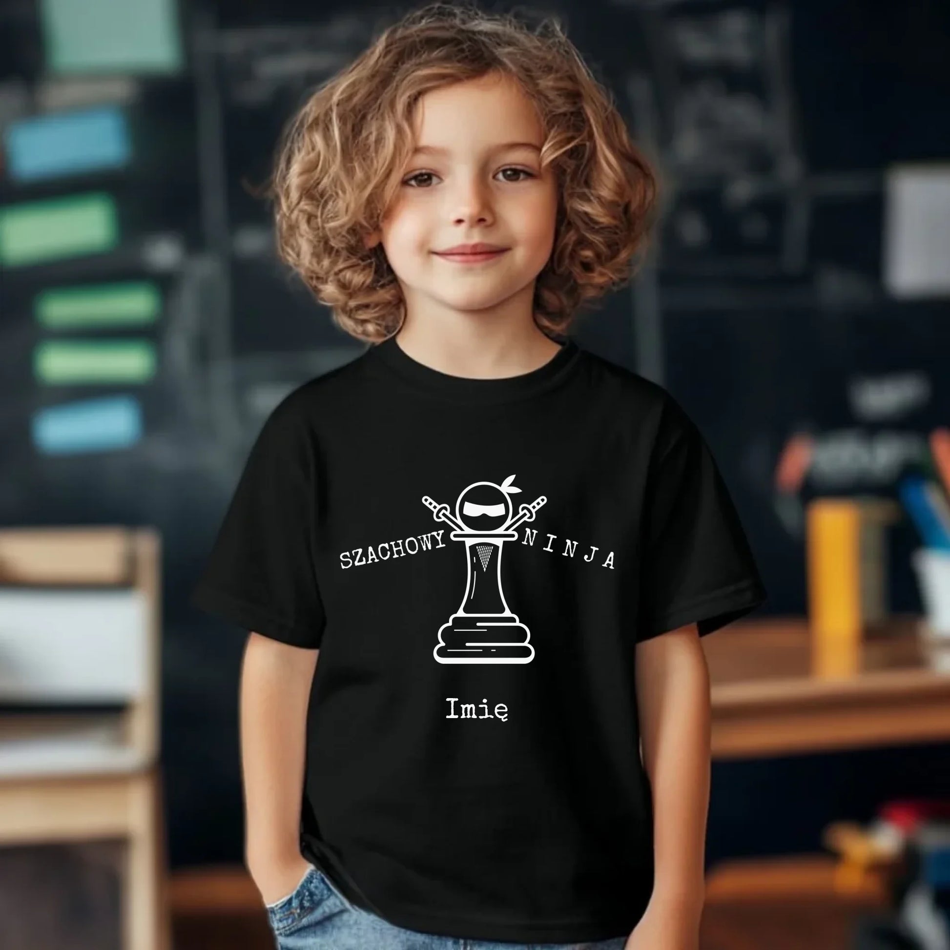 Koszulka dziecięca dla szachisty - Szachowy ninja - personalizowana HSZ01 - StoryCups.pl