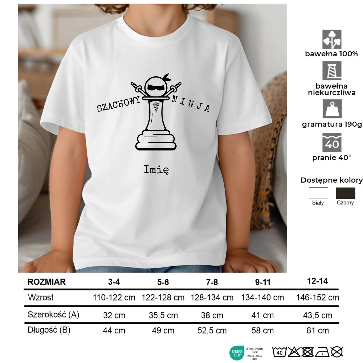 Koszulka dziecięca dla szachisty - Szachowy ninja - personalizowana HSZ01 - StoryCups.pl