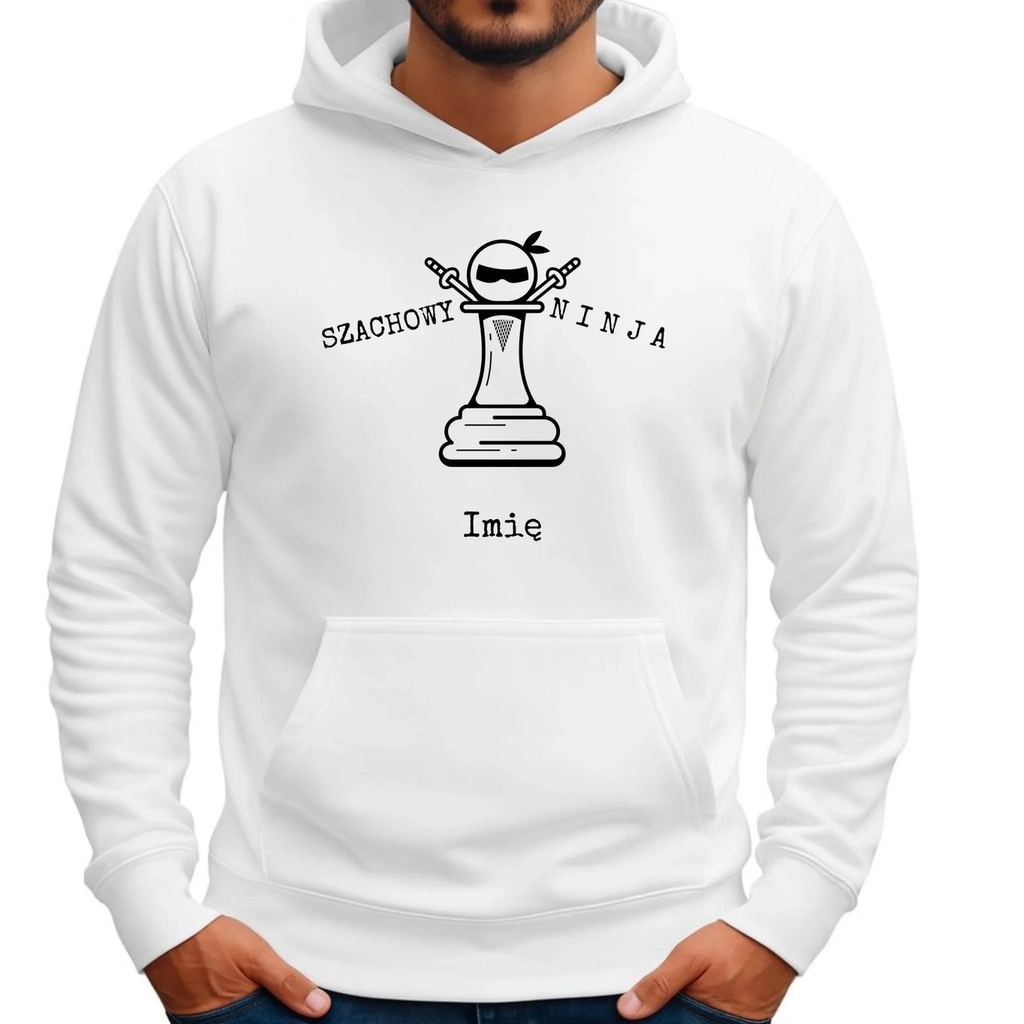 Bluza męska z kapturem dla szachisty - Szachowy ninja - personalizowana HSZ01 - StoryCups.pl