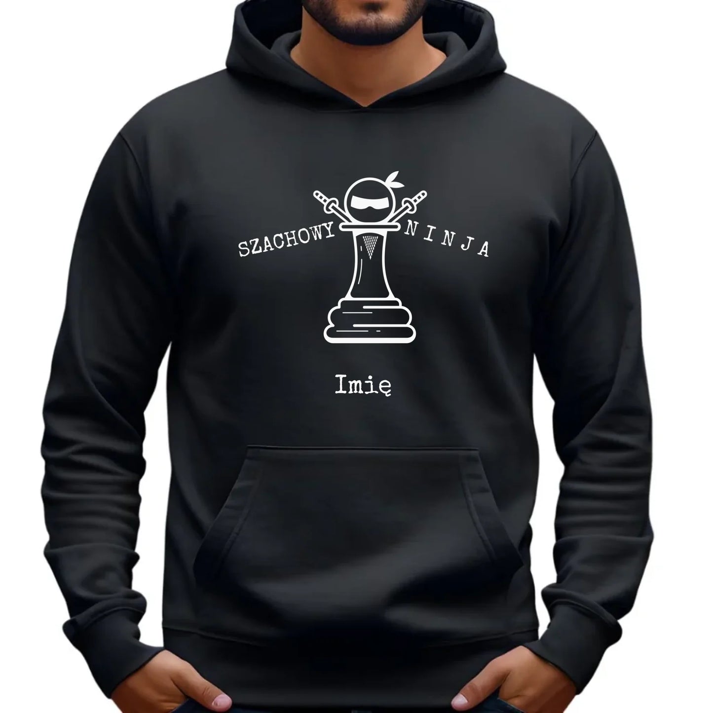 Bluza męska z kapturem dla szachisty - Szachowy ninja - personalizowana HSZ01 - StoryCups.pl