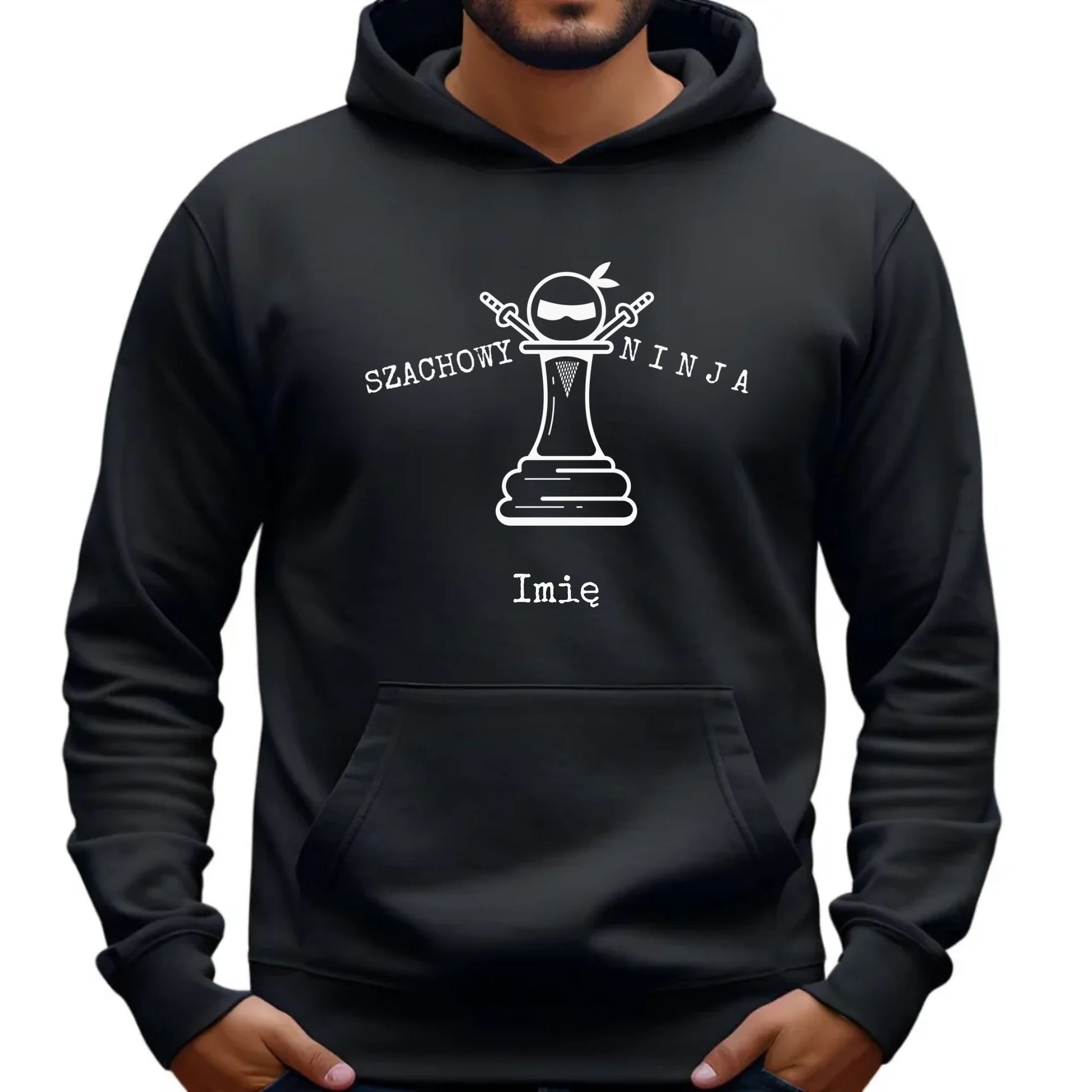 Bluza męska z kapturem dla szachisty - Szachowy ninja - personalizowana HSZ01 - StoryCups.pl