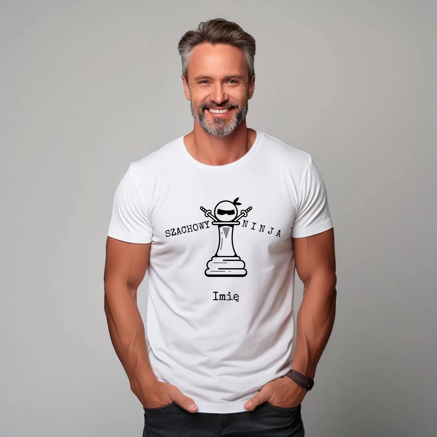 Koszulka męska dla szachisty - Szachowy ninja - personalizowana HSZ01 - StoryCups.pl