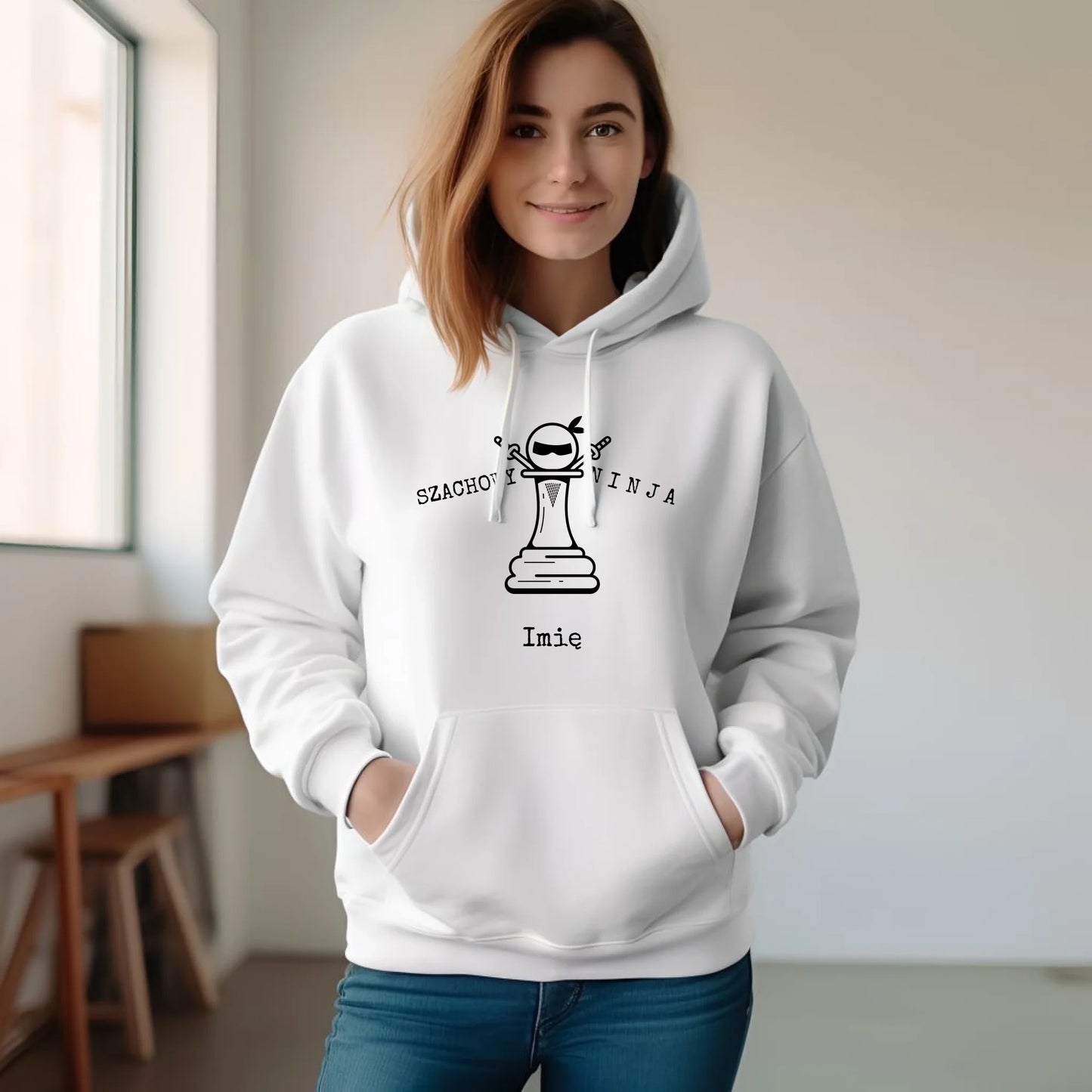 Bluza damska dla szachisty - Szachowy ninja - personalizowana HSZ01 - StoryCups.pl