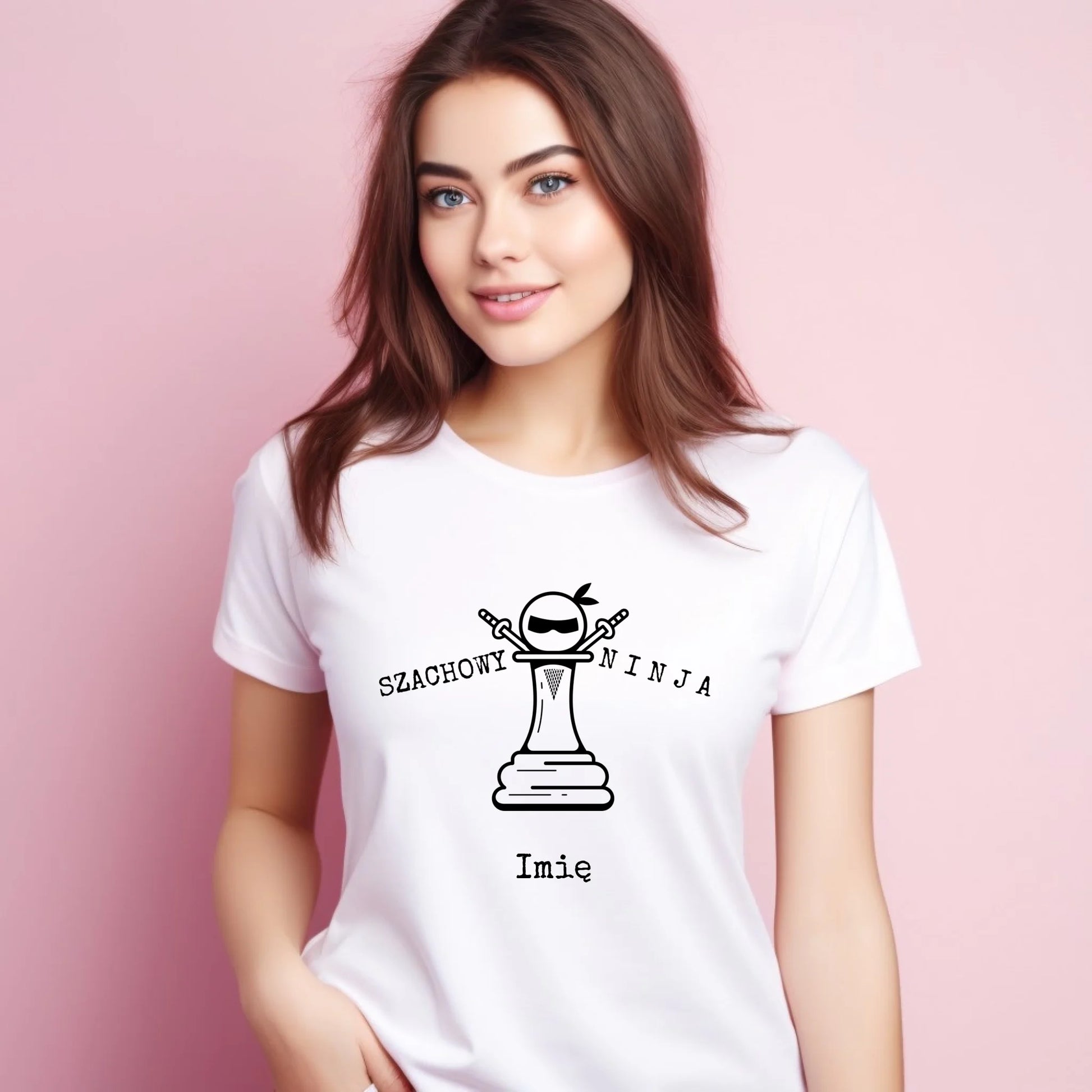 Koszulka damska dla szachisty - Szachowy ninja - personalizowana HSZ01 - StoryCups.pl