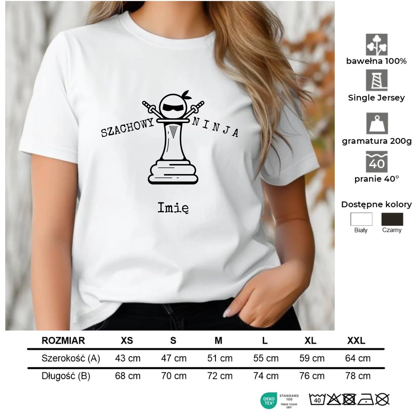 Koszulka damska dla szachisty - Szachowy ninja - personalizowana HSZ01 - StoryCups.pl