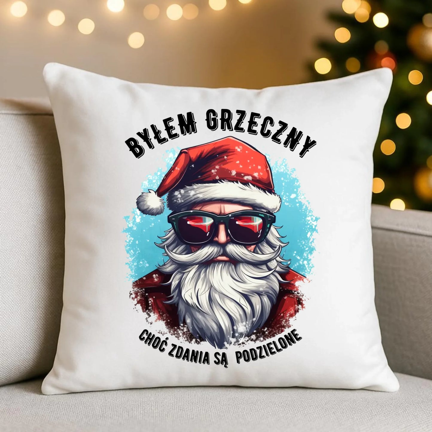 Poduszka świąteczna z Mikołajem - Byłem grzeczny, choć zdania są podzielone BN126 - StoryCups.pl