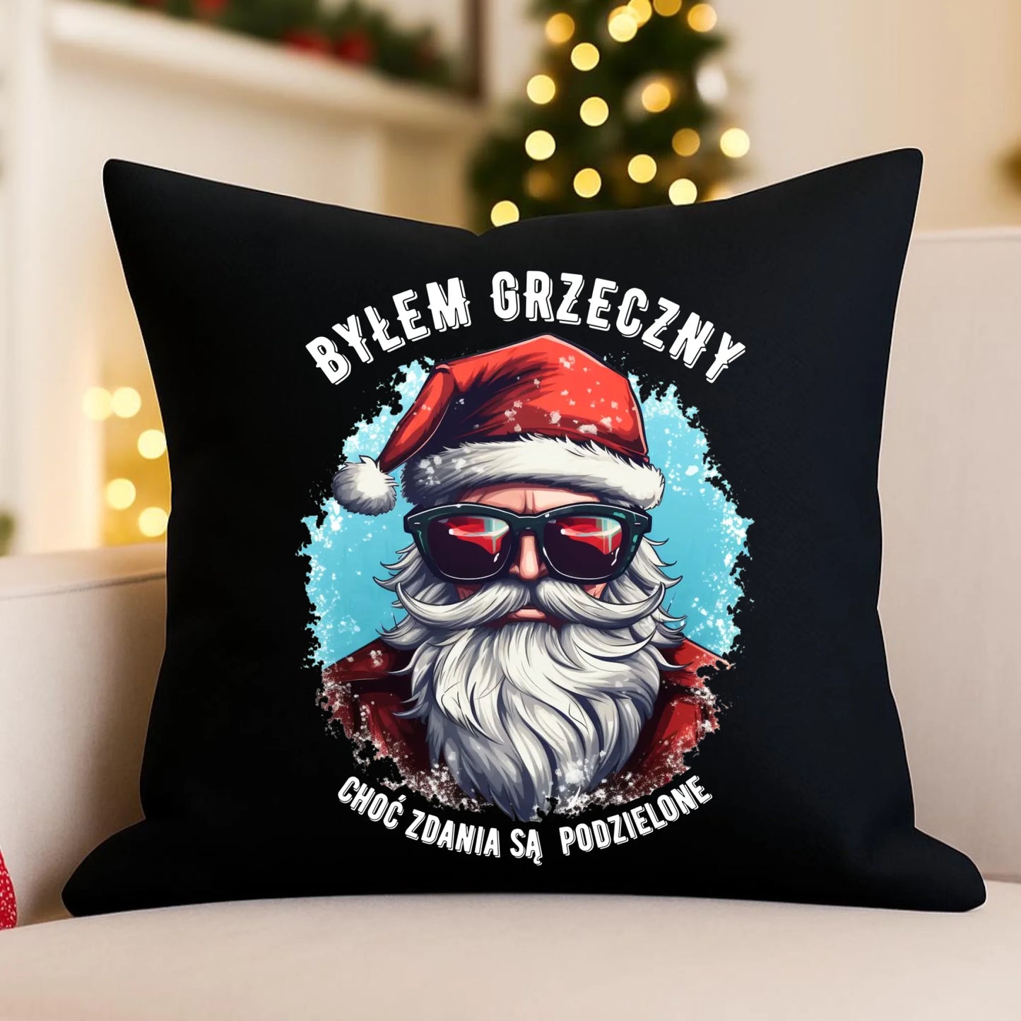 Poduszka dekoracyjna świąteczna z Mikołajem - Byłem grzeczny, choć zdania są podzielone BN126 - StoryCups.pl
