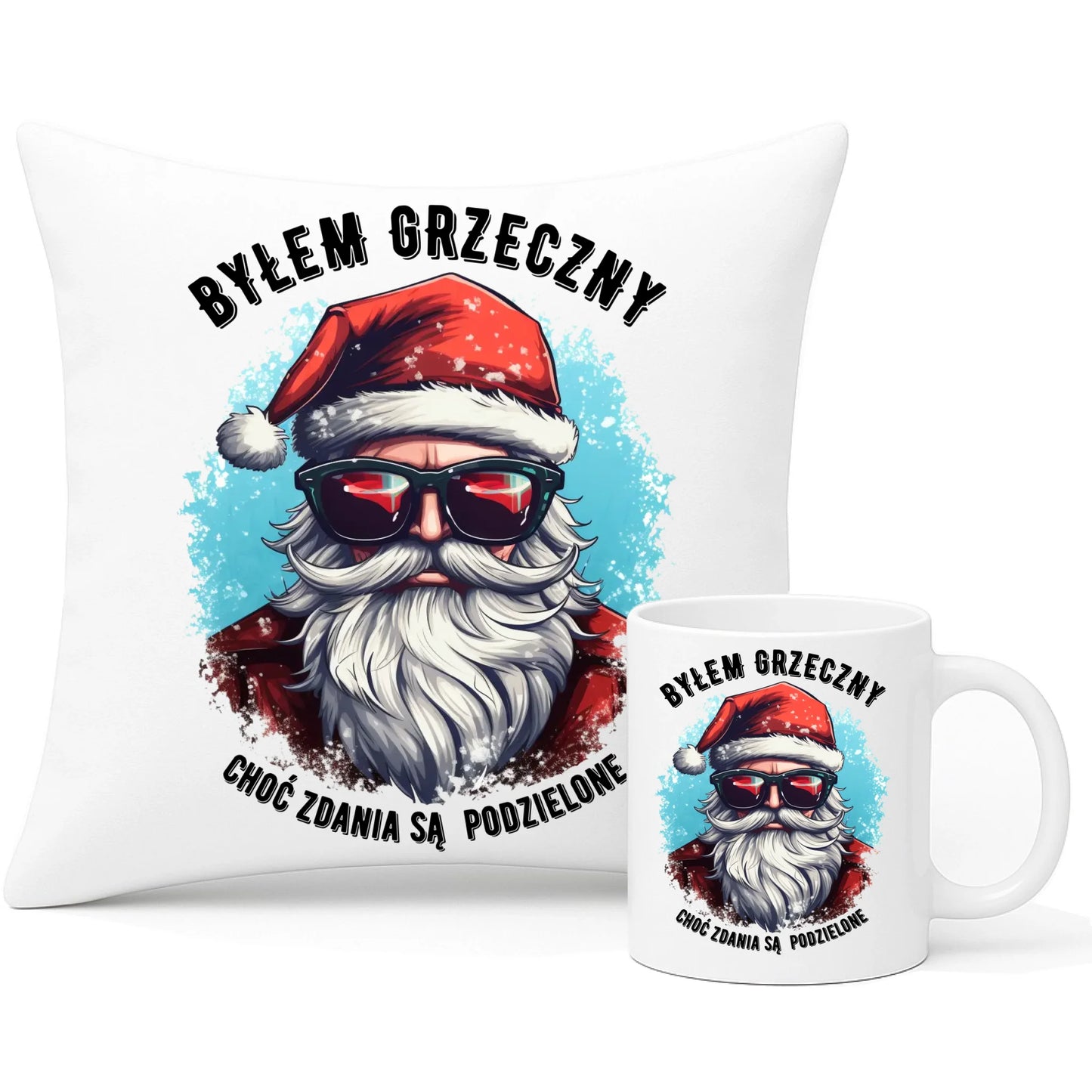 Zestaw poduszka i kubek świąteczny z Mikołajem - Byłem grzeczny, choć zdania są podzielone BN126 - StoryCups.pl
