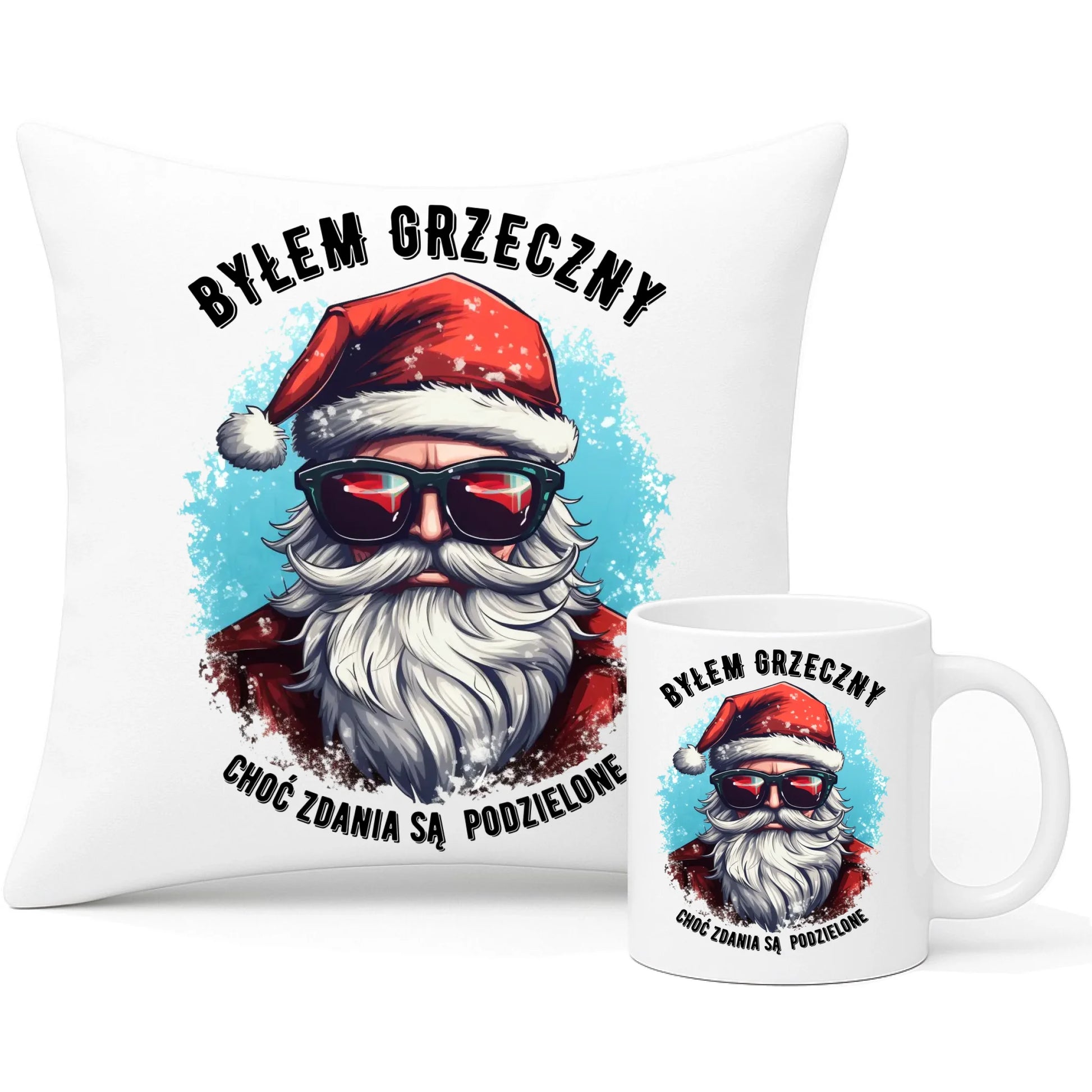 Zestaw poduszka i kubek świąteczny z Mikołajem - Byłem grzeczny, choć zdania są podzielone BN126 - StoryCups.pl