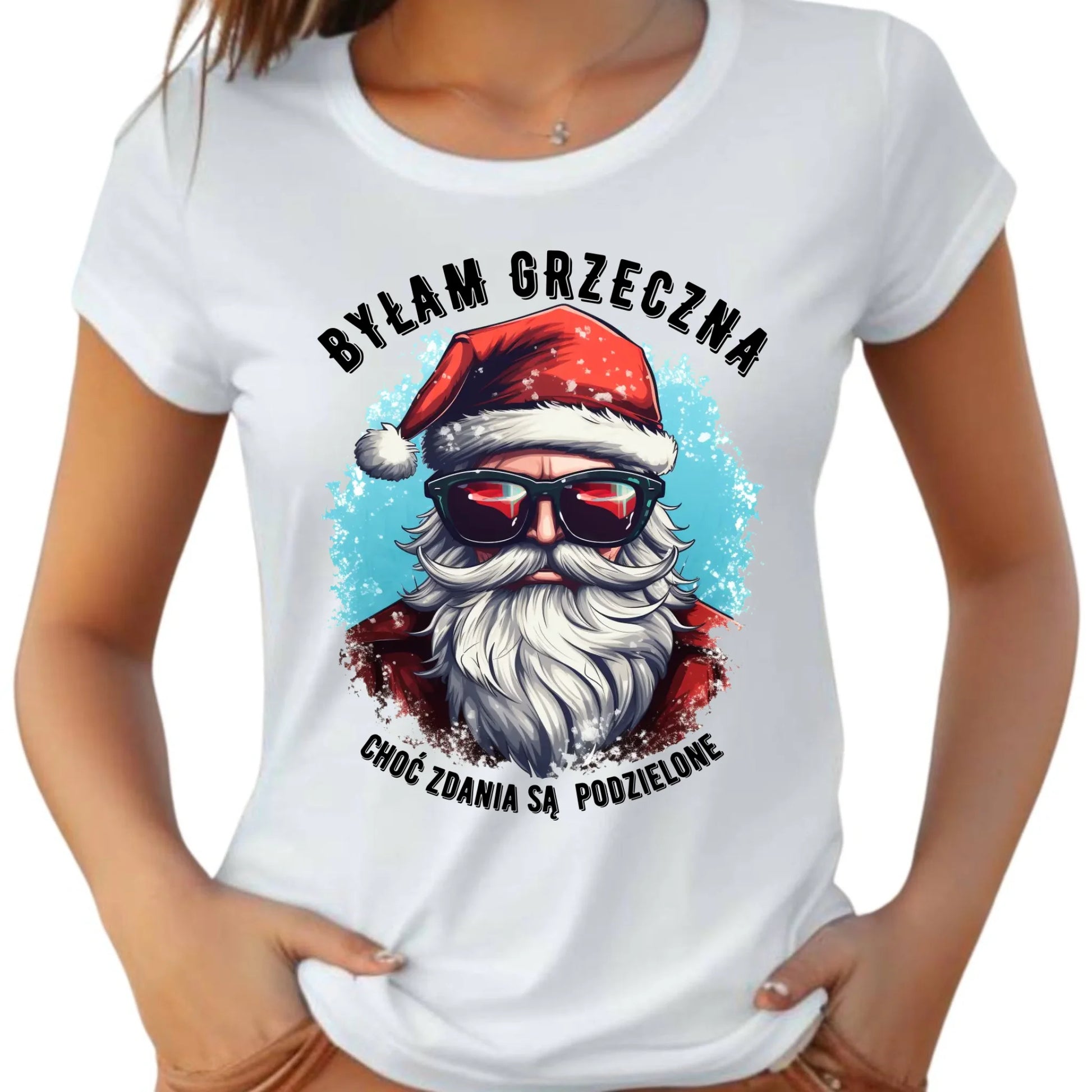 Koszulka damska świąteczna z Mikołajem - Byłam grzeczna, choć zdania są podzielone BN138 - StoryCups.pl