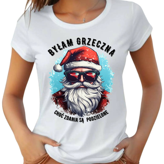 Koszulka damska świąteczna z Mikołajem - Byłam grzeczna, choć zdania są podzielone BN138 - StoryCups.pl