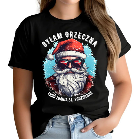Koszulka damska świąteczna z Mikołajem - Byłam grzeczna, choć zdania są podzielone BN138 - StoryCups.pl