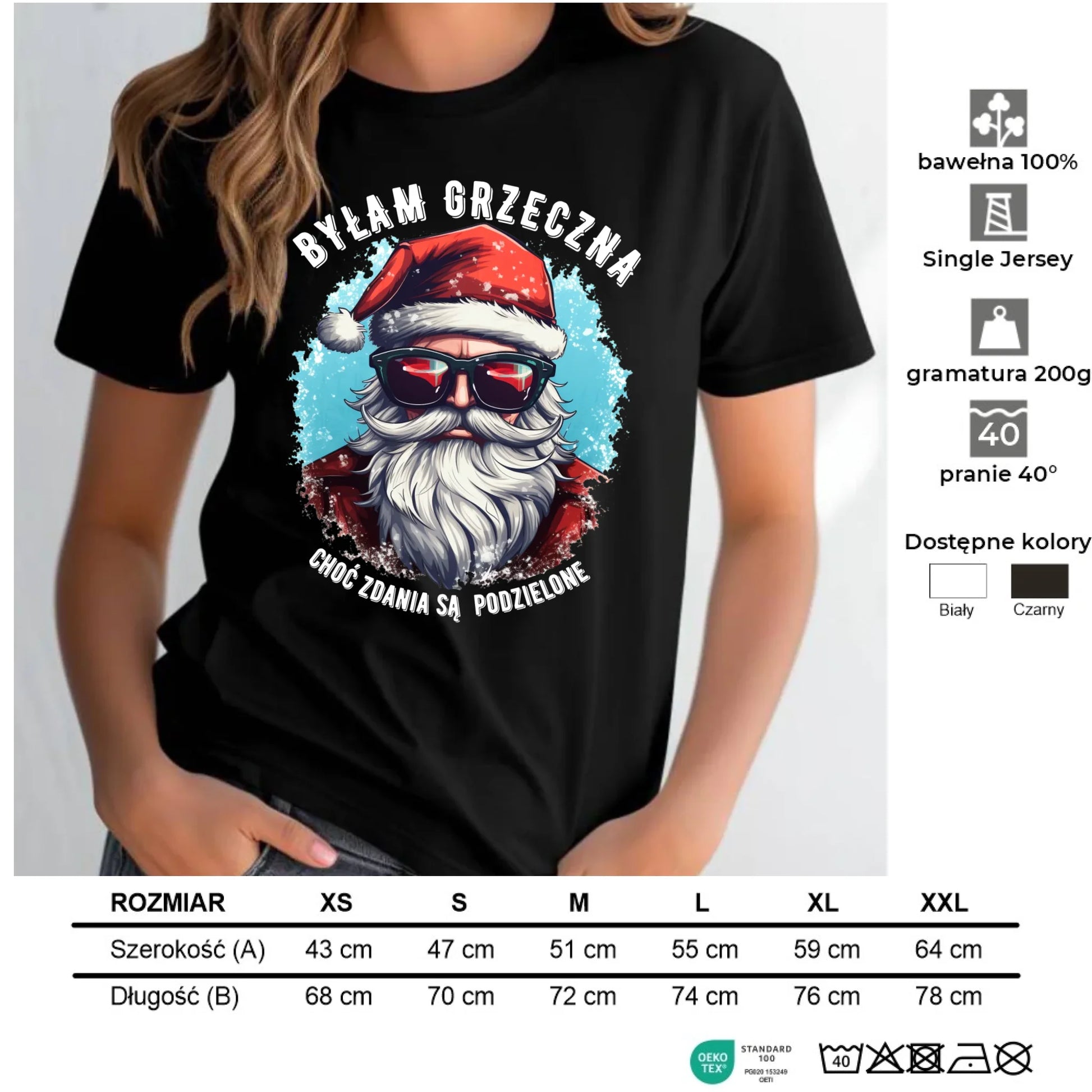 Koszulka damska świąteczna z Mikołajem - Byłam grzeczna, choć zdania są podzielone BN138 - StoryCups.pl