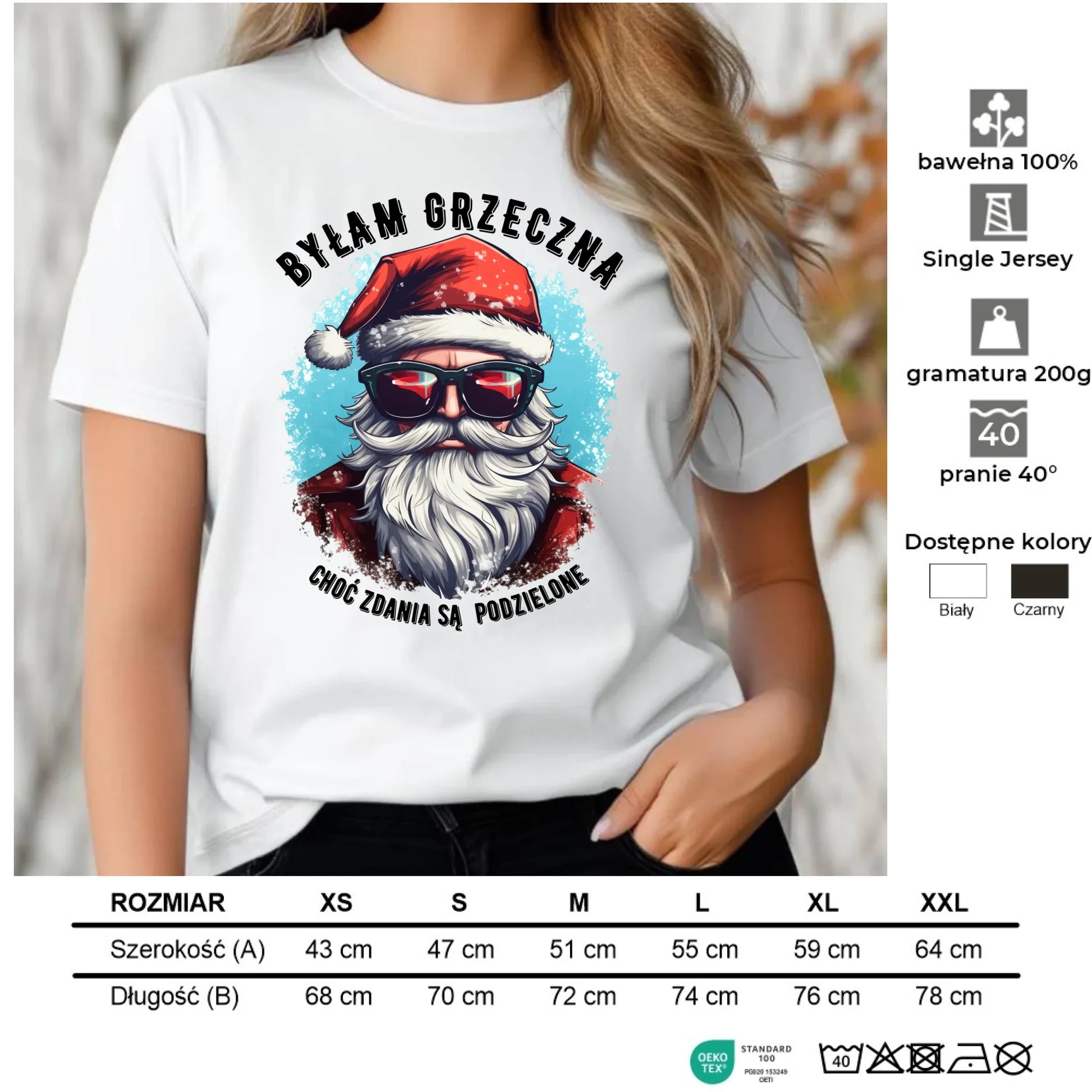 Koszulka damska świąteczna z Mikołajem - Byłam grzeczna, choć zdania są podzielone BN138 - StoryCups.pl