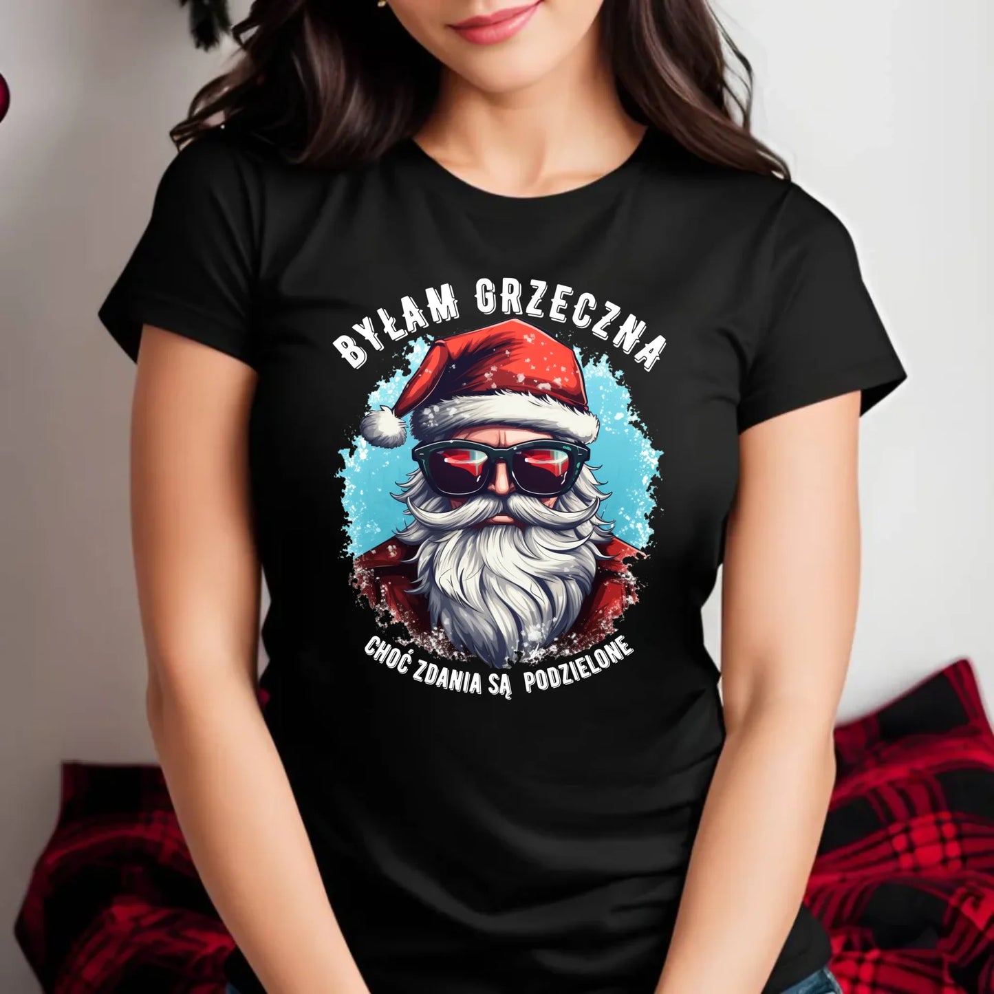 Koszulka damska świąteczna z Mikołajem - Byłam grzeczna, choć zdania są podzielone BN138 - StoryCups.pl