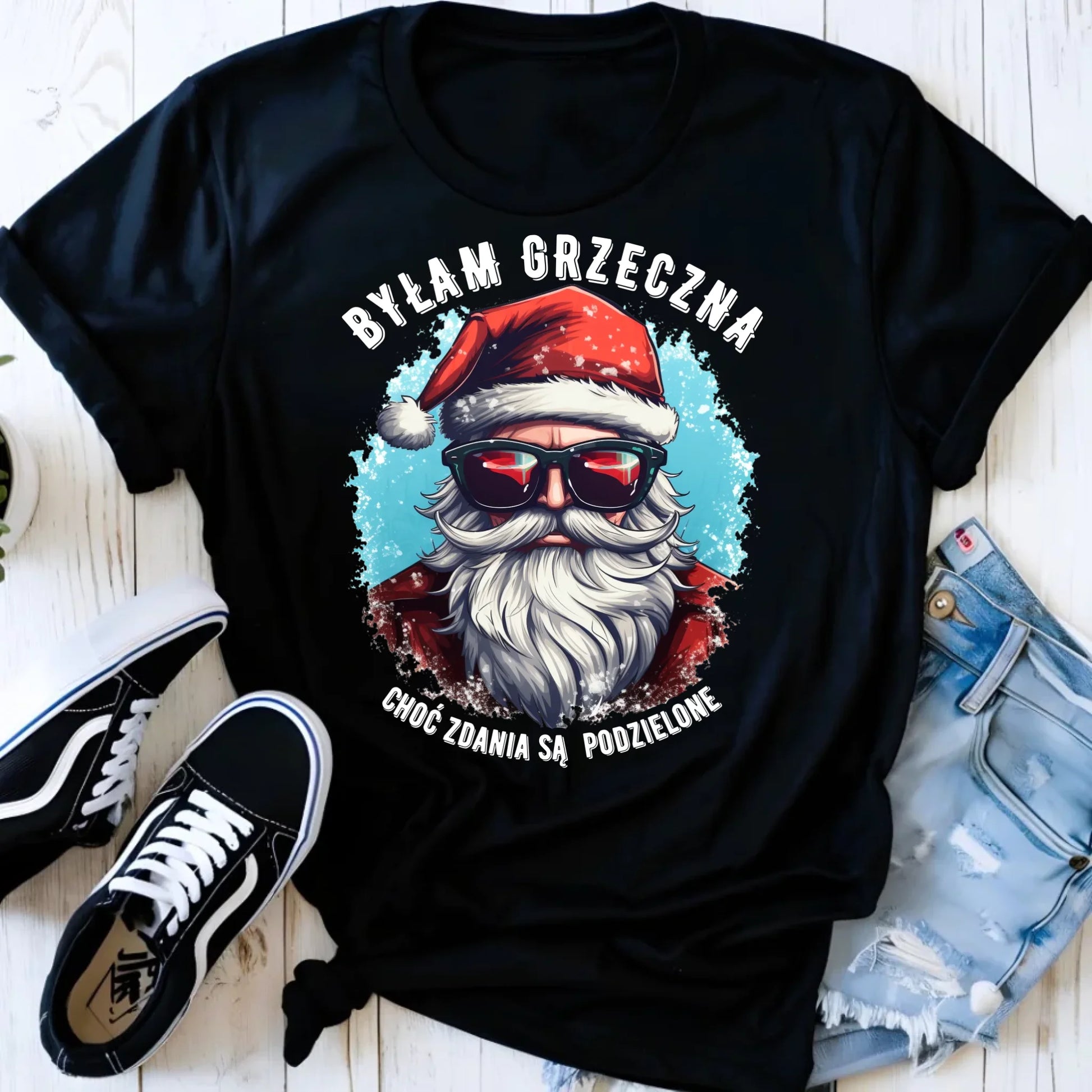 Koszulka damska świąteczna z Mikołajem - Byłam grzeczna, choć zdania są podzielone BN138 - StoryCups.pl