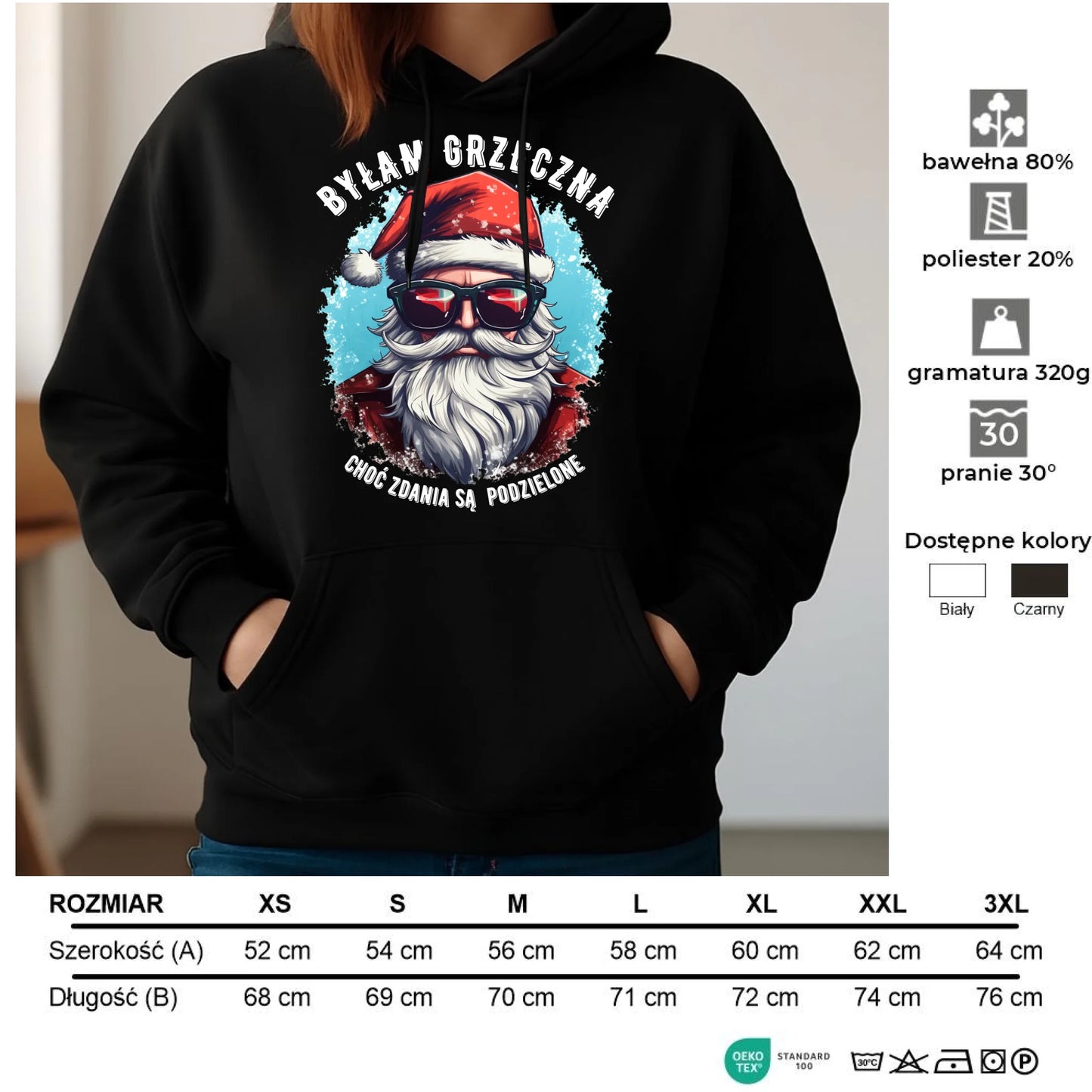 Bluza damska z kapturem świąteczna - Mikołaj - Byłam grzeczna, choć zdania są podzielone BN138 - StoryCups.pl