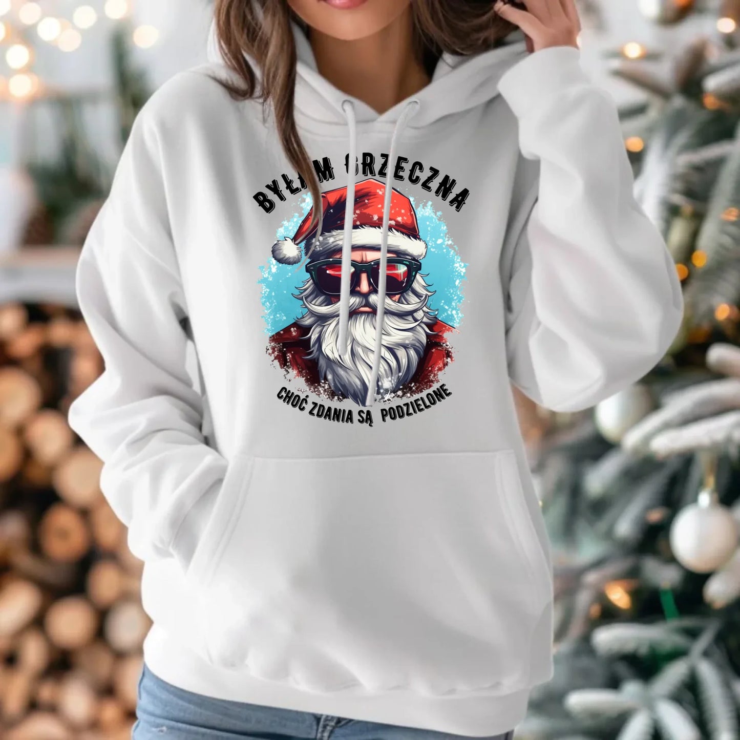 Bluza damska z kapturem świąteczna - Mikołaj - Byłam grzeczna, choć zdania są podzielone BN138 - StoryCups.pl