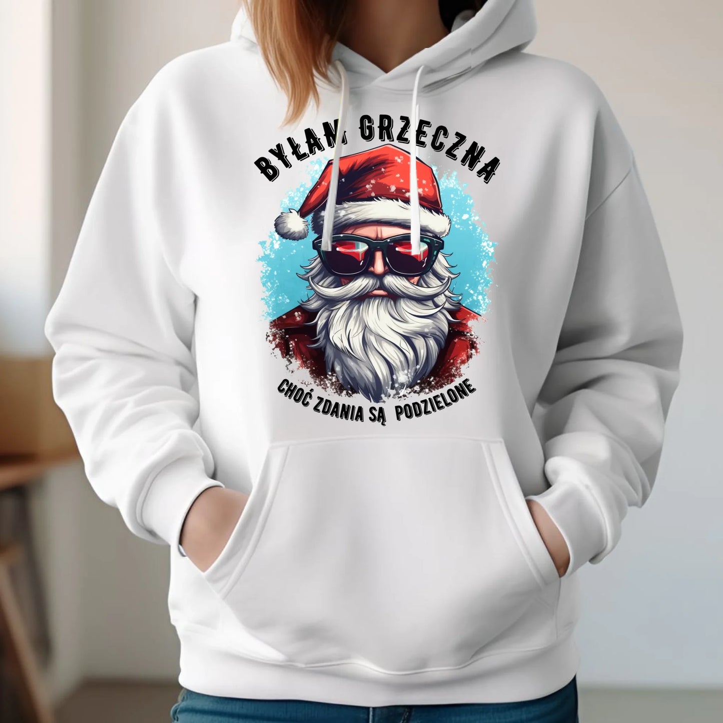 Bluza damska z kapturem świąteczna - Mikołaj - Byłam grzeczna, choć zdania są podzielone BN138 - StoryCups.pl