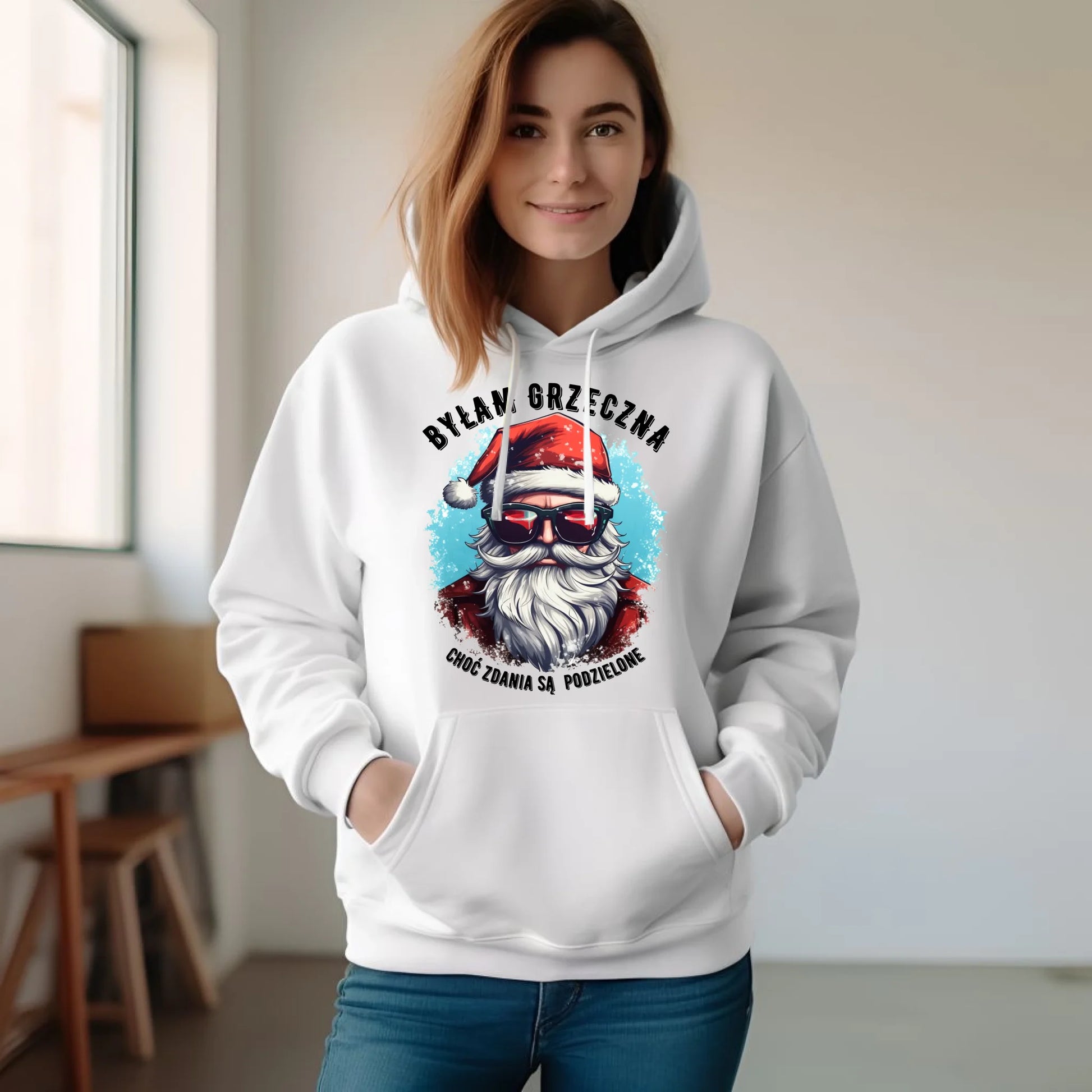 Bluza damska z kapturem świąteczna - Mikołaj - Byłam grzeczna, choć zdania są podzielone BN138 - StoryCups.pl