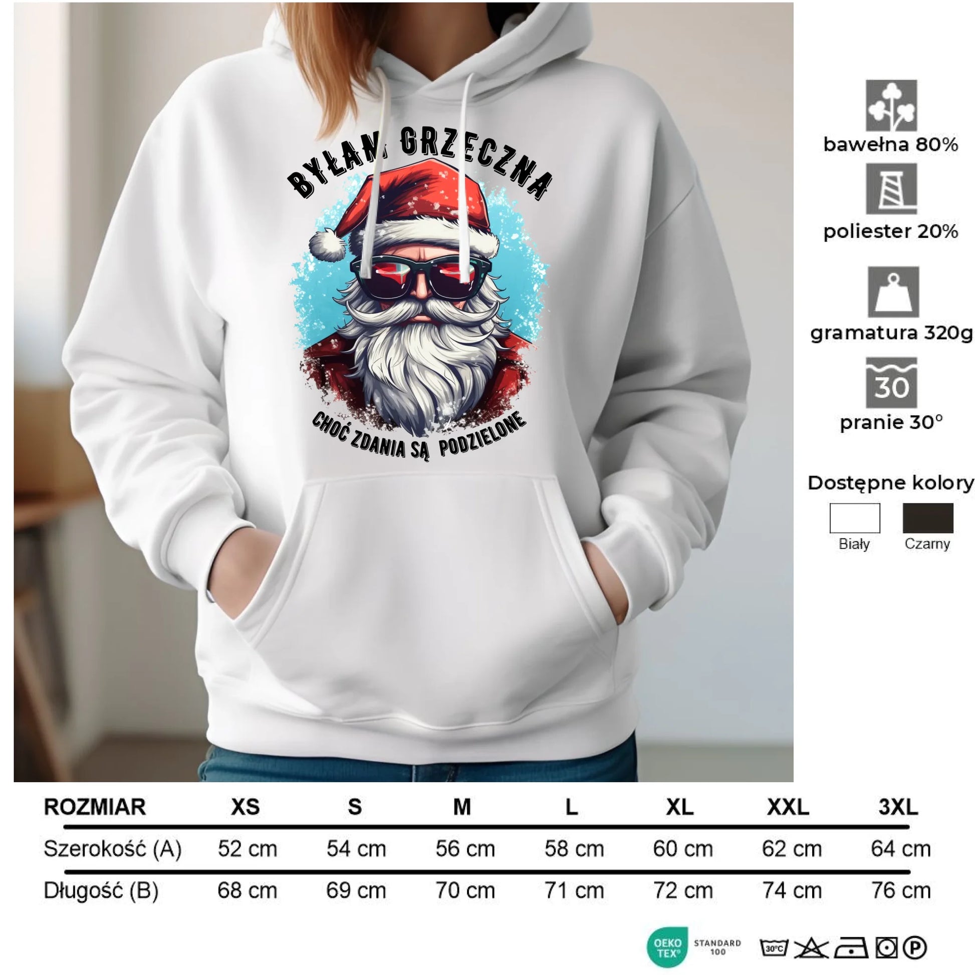 Bluza damska z kapturem świąteczna - Mikołaj - Byłam grzeczna, choć zdania są podzielone BN138 - StoryCups.pl