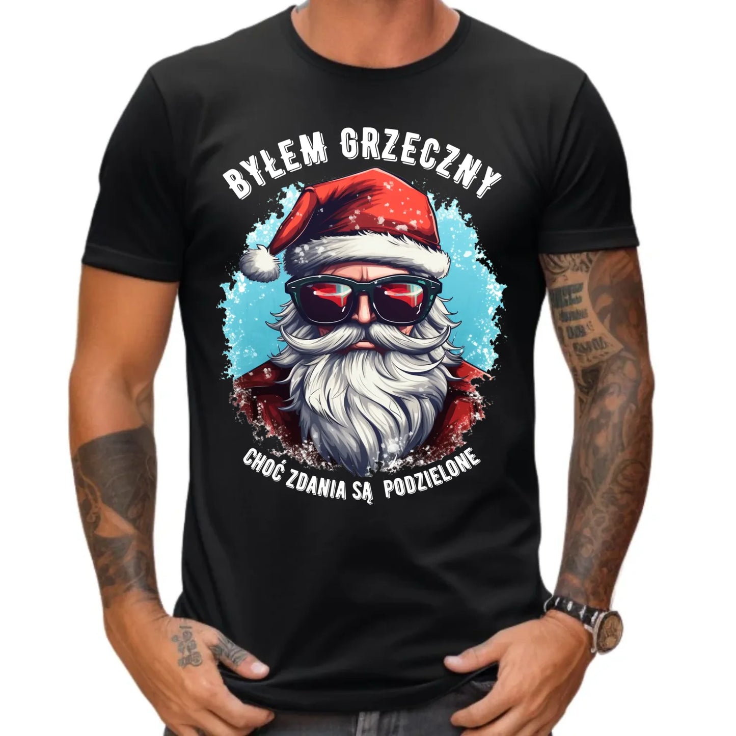 Koszulka męska świąteczna z Mikołajem - Byłem grzeczny, choć zdania są podzielone BN126 - StoryCups.pl