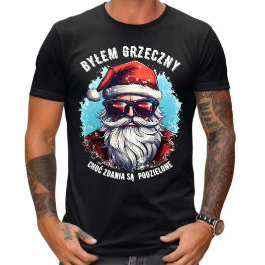 Koszulka męska świąteczna z Mikołajem - Byłem grzeczny, choć zdania są podzielone BN126 - StoryCups.pl