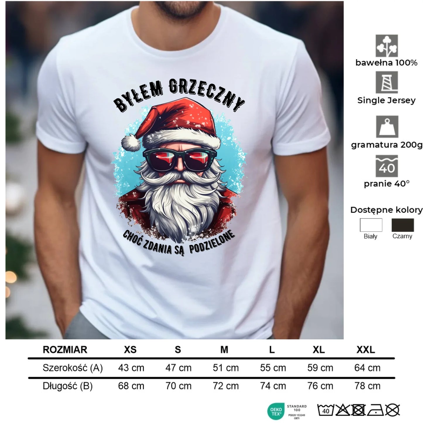 Koszulka męska świąteczna z Mikołajem - Byłem grzeczny, choć zdania są podzielone BN126 - StoryCups.pl