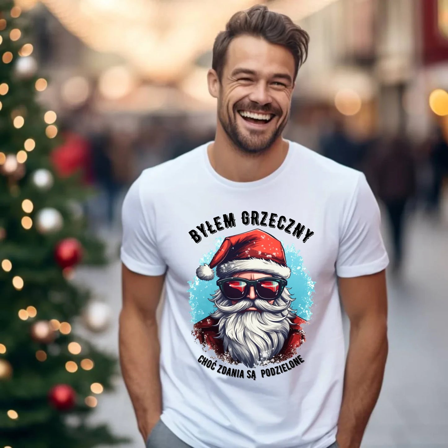 Koszulka męska świąteczna z Mikołajem - Byłem grzeczny, choć zdania są podzielone BN126 - StoryCups.pl