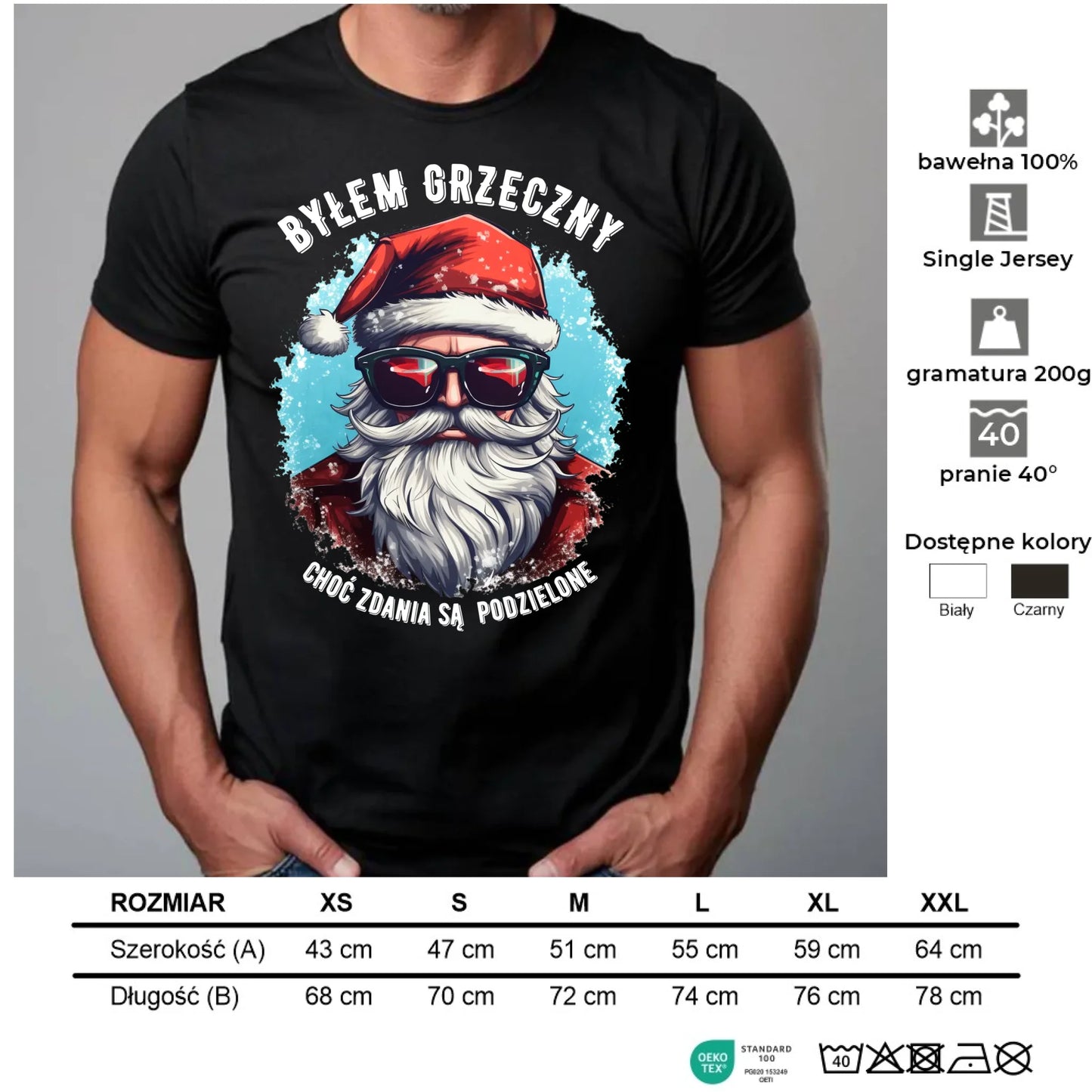 Koszulka męska świąteczna z Mikołajem - Byłem grzeczny, choć zdania są podzielone BN126 - StoryCups.pl