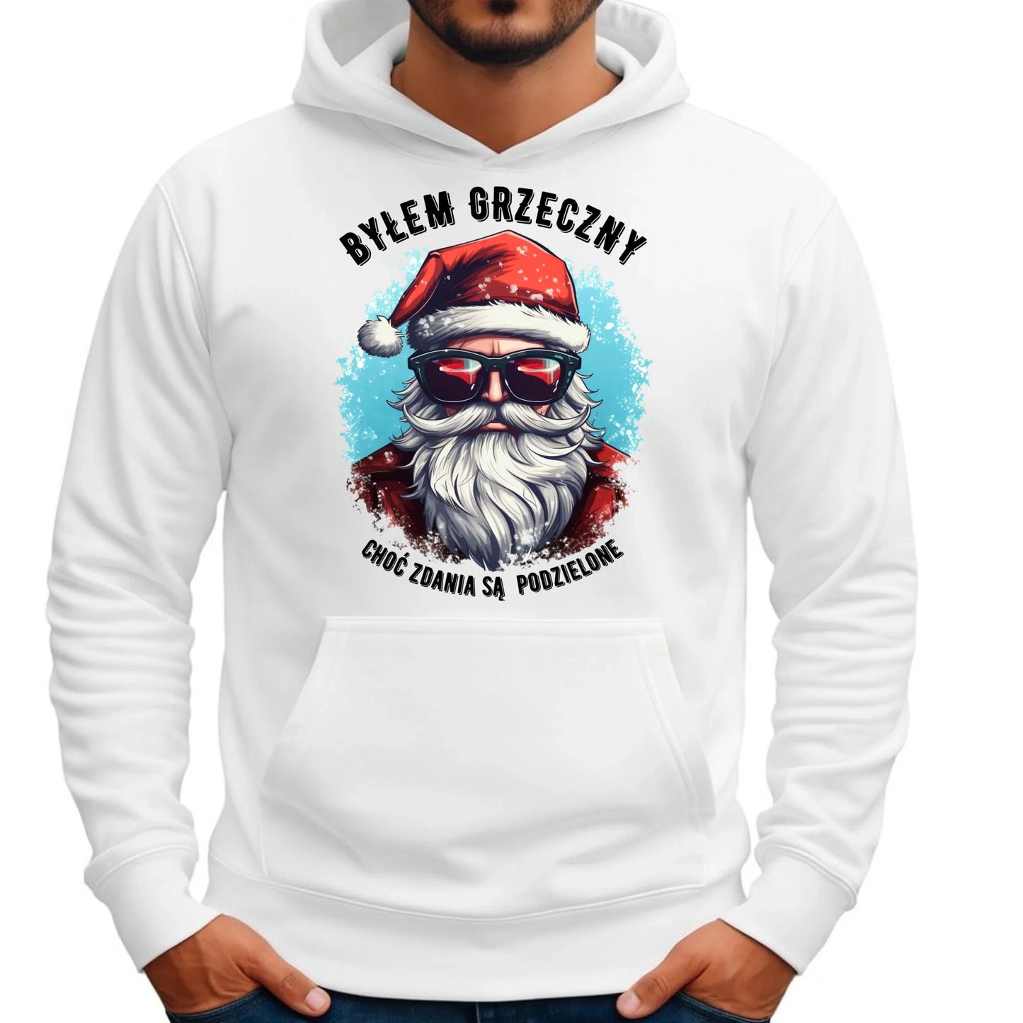Bluza męska z kapturem świąteczna - Mikołaj - Byłem grzeczny, choć zdania są podzielone BN126 - StoryCups.pl