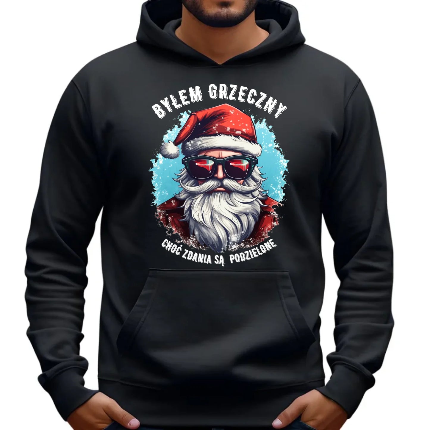 Bluza męska z kapturem świąteczna - Mikołaj - Byłem grzeczny, choć zdania są podzielone BN126 - StoryCups.pl