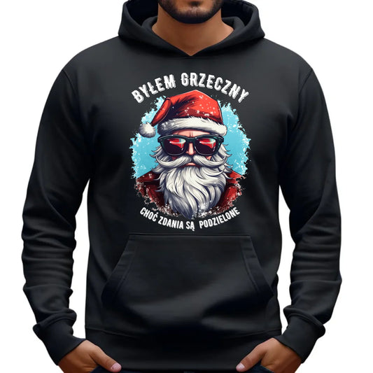 Bluza męska z kapturem świąteczna - Mikołaj - Byłem grzeczny, choć zdania są podzielone BN126 - StoryCups.pl