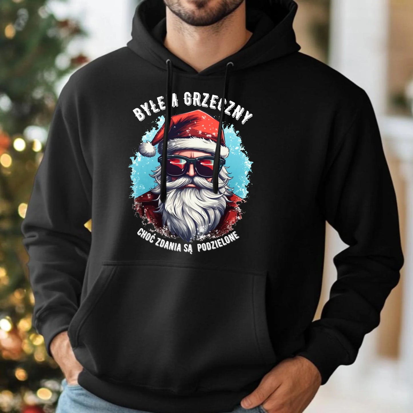 Bluza męska z kapturem świąteczna - Mikołaj - Byłem grzeczny, choć zdania są podzielone BN126 - StoryCups.pl