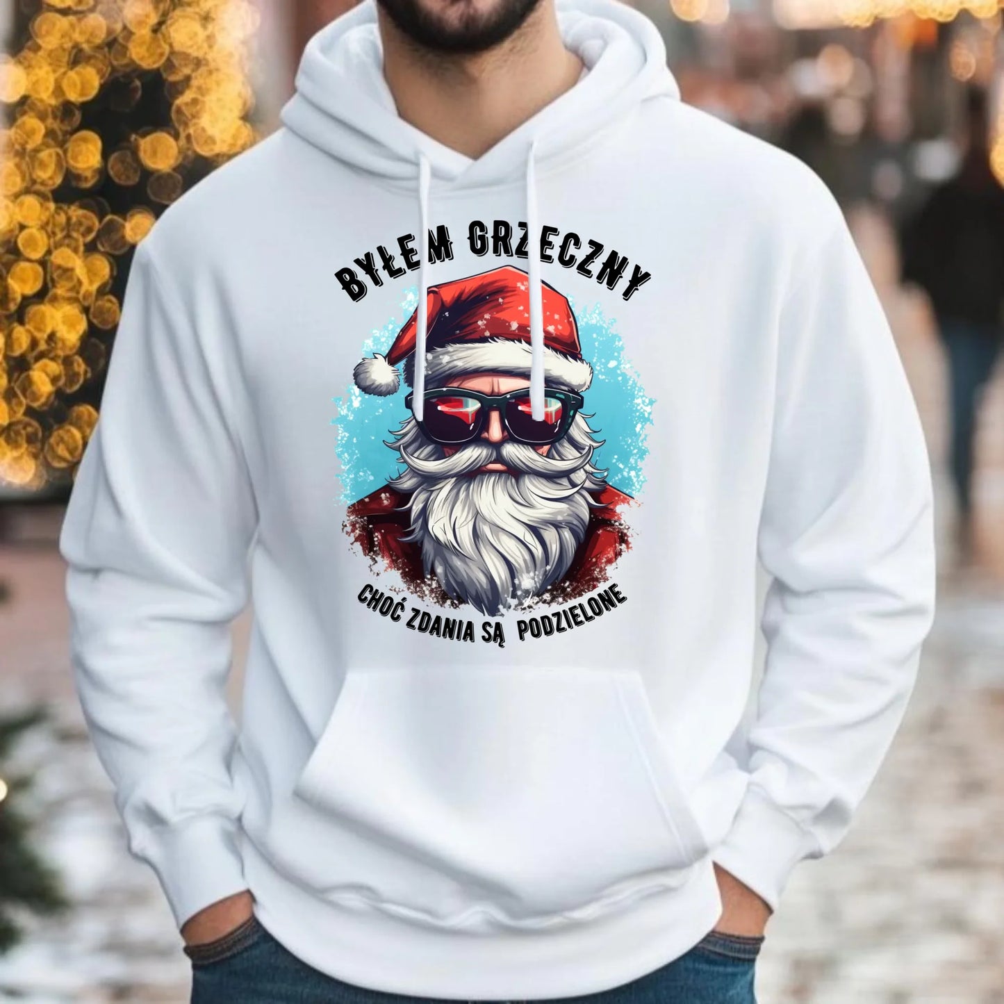 Bluza męska z kapturem świąteczna - Mikołaj - Byłem grzeczny, choć zdania są podzielone BN126 - StoryCups.pl