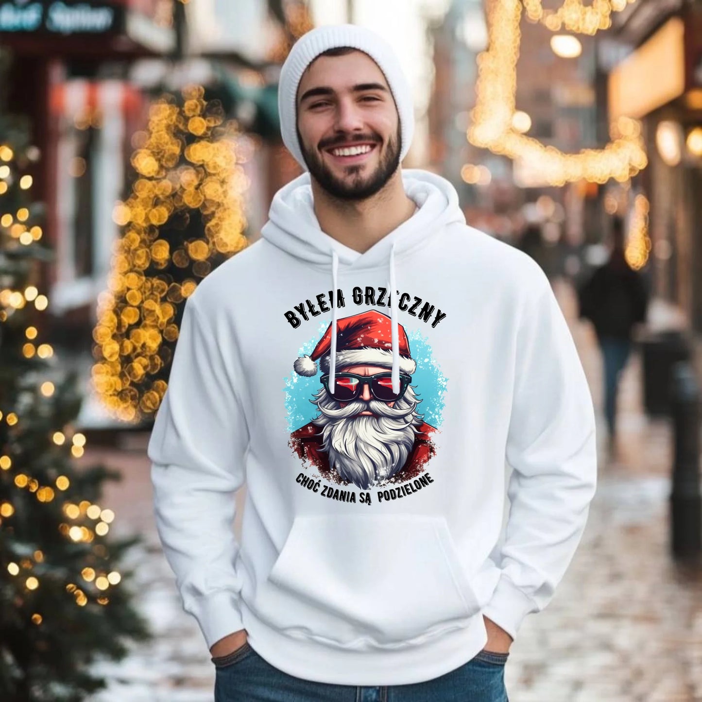 Bluza męska z kapturem świąteczna - Mikołaj - Byłem grzeczny, choć zdania są podzielone BN126 - StoryCups.pl