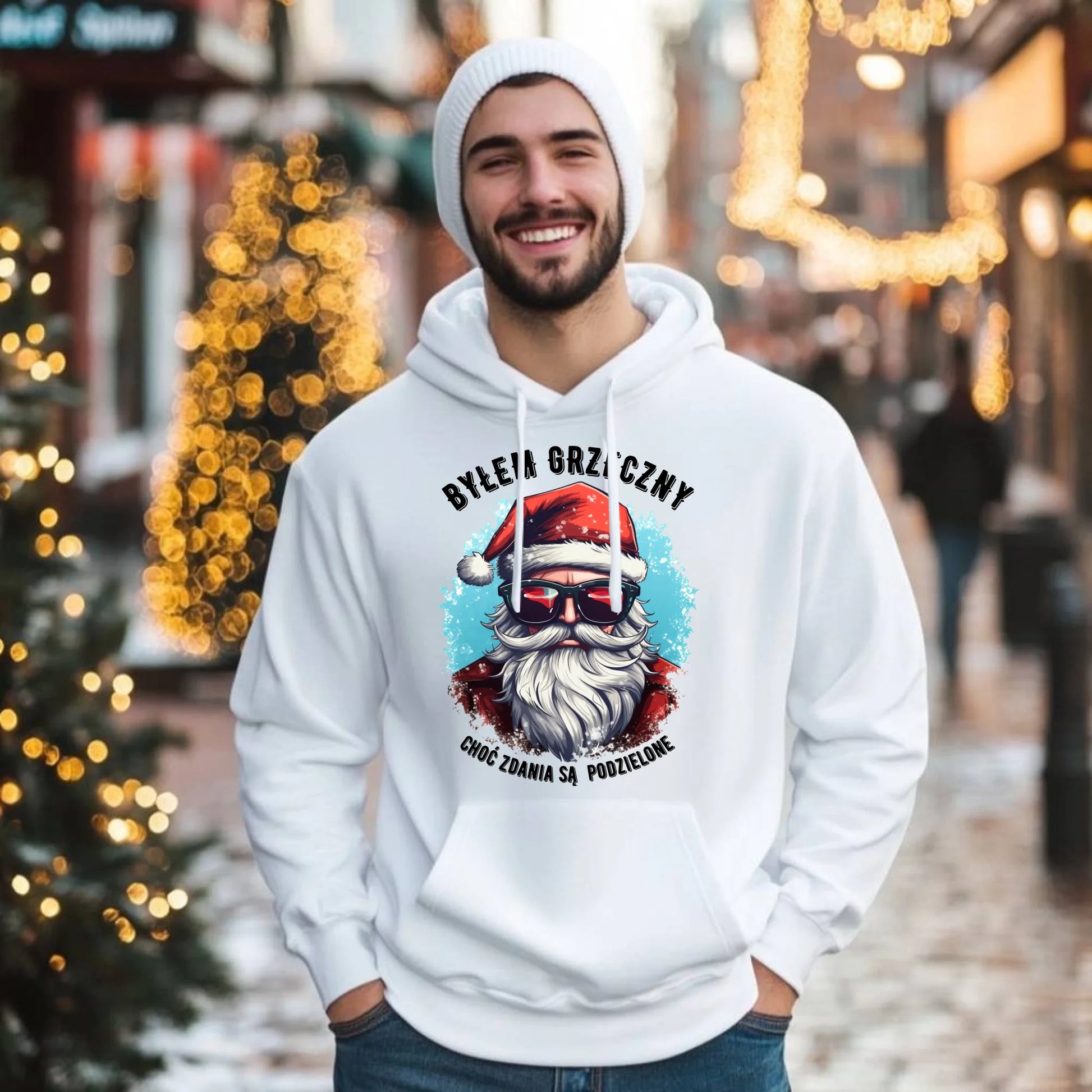 Bluza męska z kapturem świąteczna - Mikołaj - Byłem grzeczny, choć zdania są podzielone BN126 - StoryCups.pl
