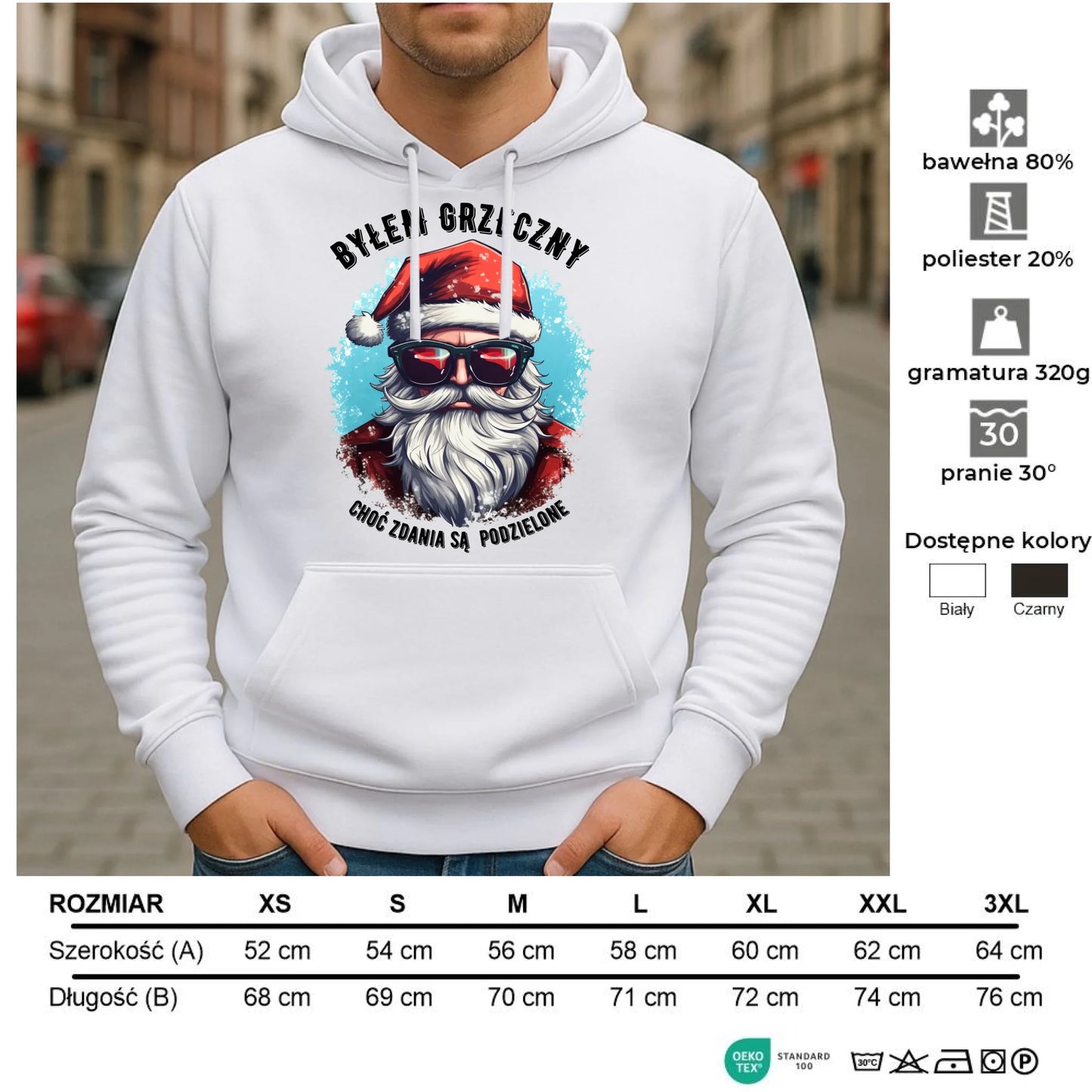 Bluza męska z kapturem świąteczna - Mikołaj - Byłem grzeczny, choć zdania są podzielone BN126 - StoryCups.pl