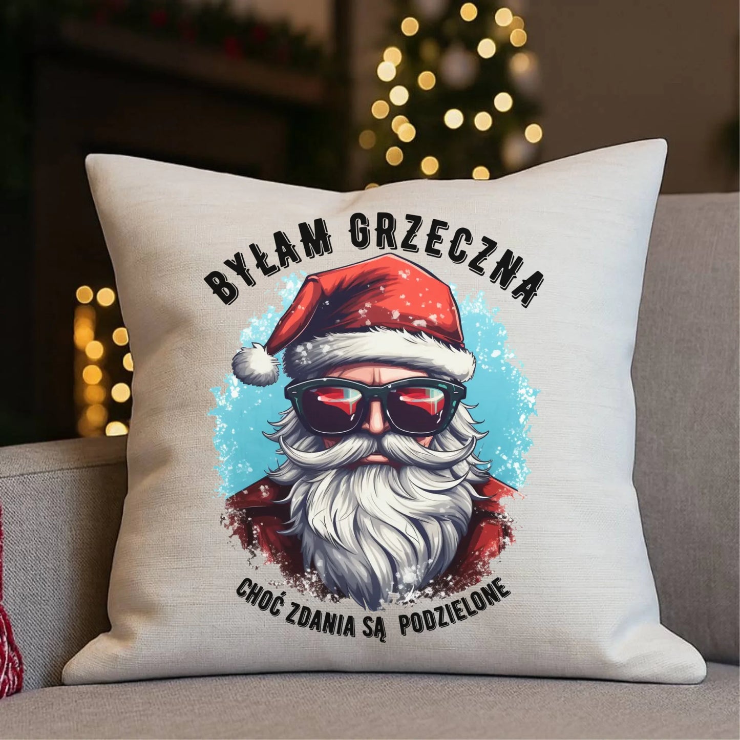Poduszka świąteczna z Mikołajem - Byłam grzeczna, choć zdania są podzielone BN138 - StoryCups.pl