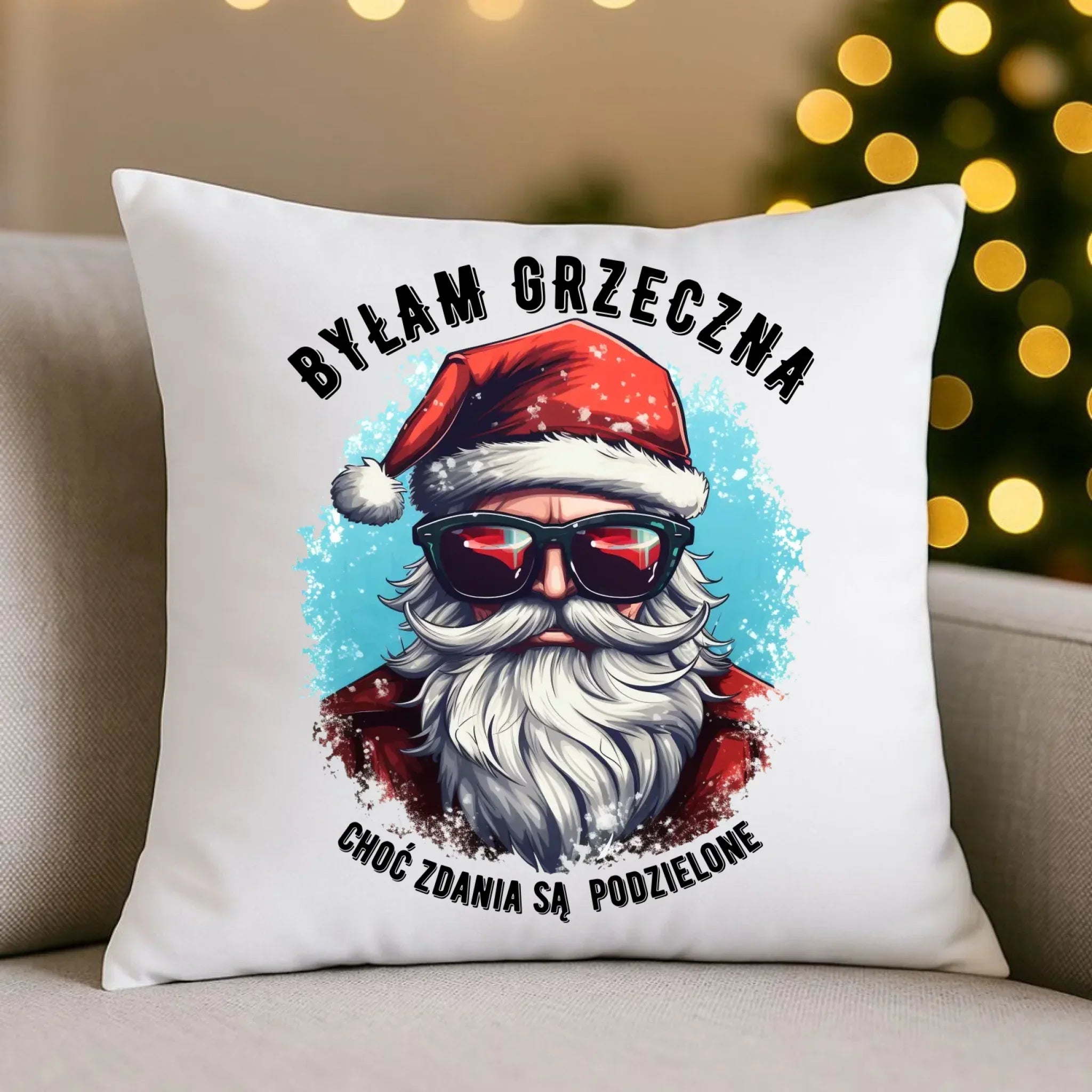 Poduszka świąteczna z Mikołajem - Byłam grzeczna, choć zdania są podzielone BN138 - StoryCups.pl