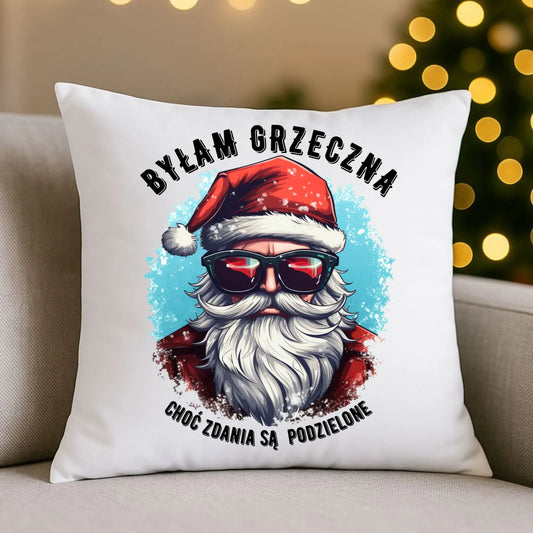 Poduszka świąteczna z Mikołajem - Byłam grzeczna, choć zdania są podzielone BN138 - StoryCups.pl