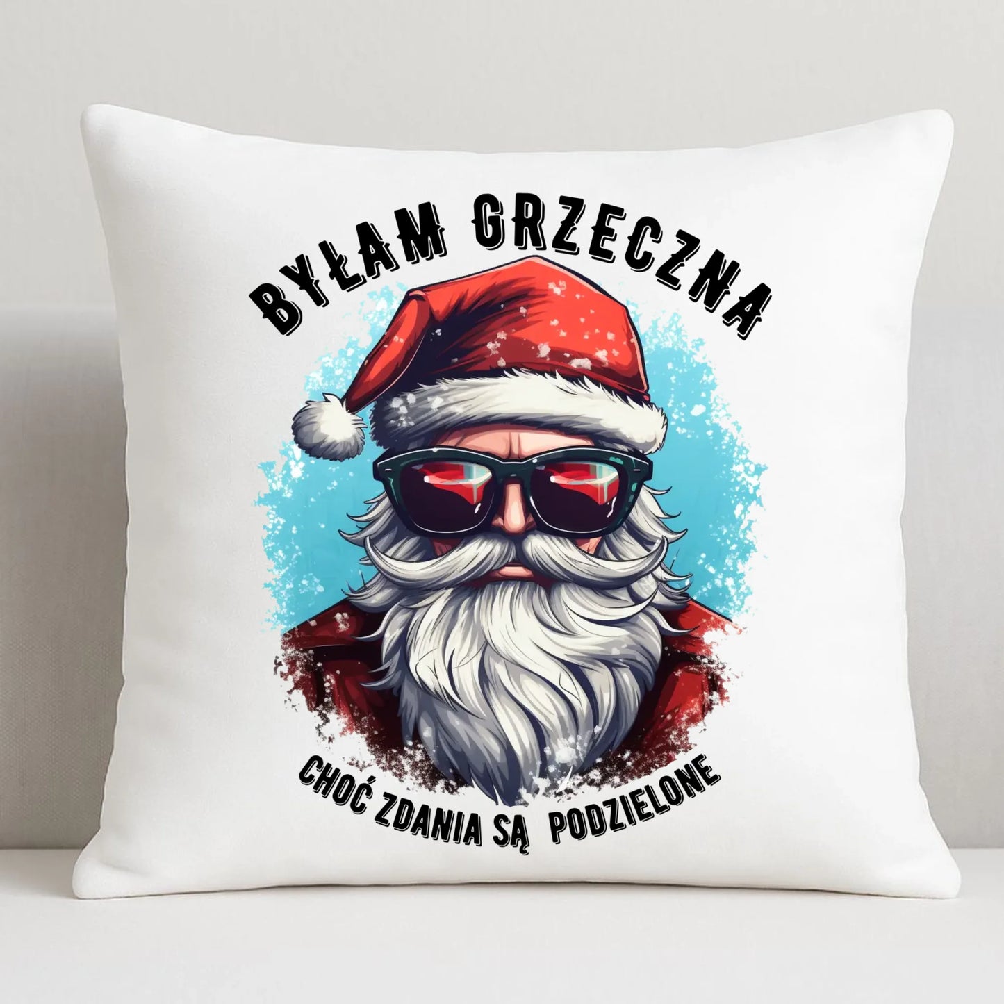Poduszka świąteczna z Mikołajem - Byłam grzeczna, choć zdania są podzielone BN138 - StoryCups.pl