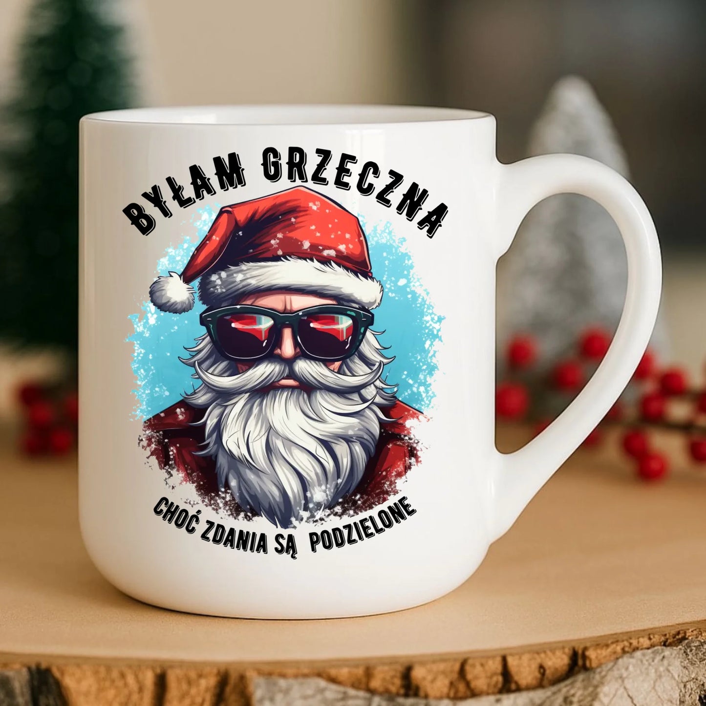 Kubek elegant świąteczny z Mikołajem - Byłam grzeczna, choć zdania są podzielone BN138 - StoryCups.pl