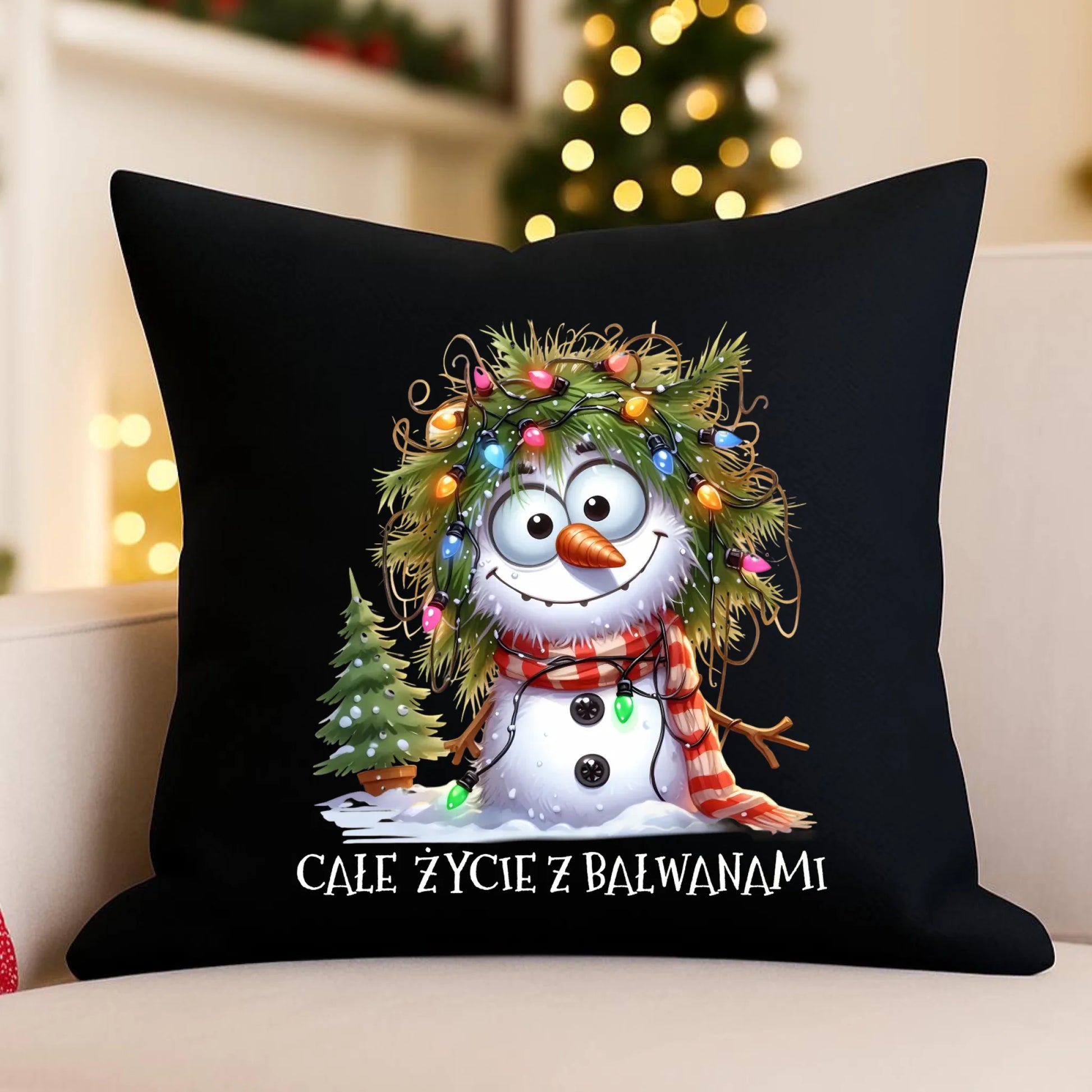 Poduszka dekoracyjna świąteczna - Całe życie z bałwanami BN125 - StoryCups.pl