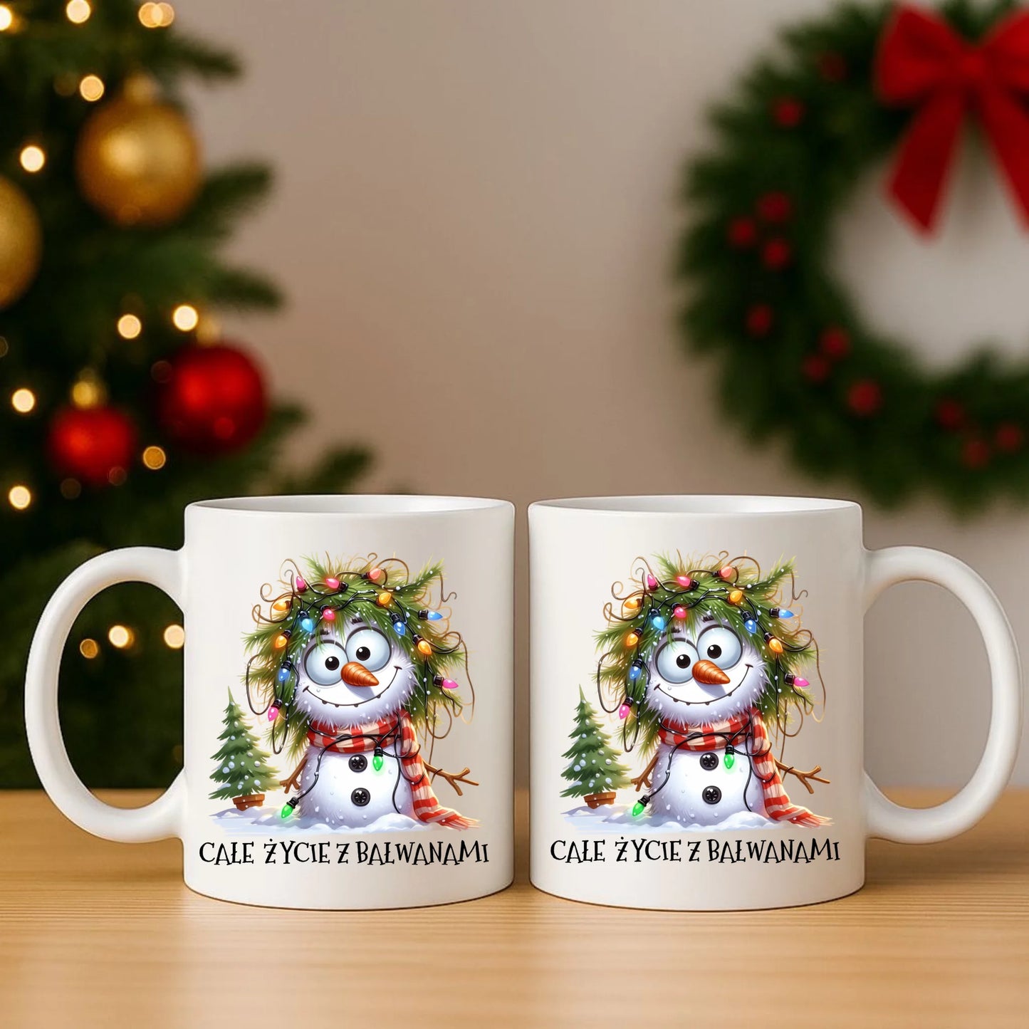 Zestaw poduszka i kubek świąteczny - Całe życie z bałwanami BN125 - StoryCups.pl