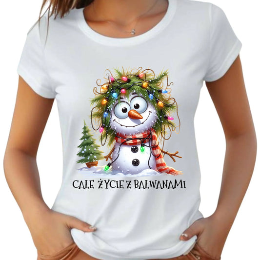 Koszulka damska świąteczna - Całe życie z bałwanami BN125 - StoryCups.pl