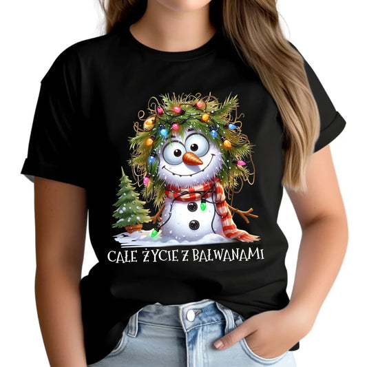 Koszulka damska świąteczna - Całe życie z bałwanami BN125 - StoryCups.pl