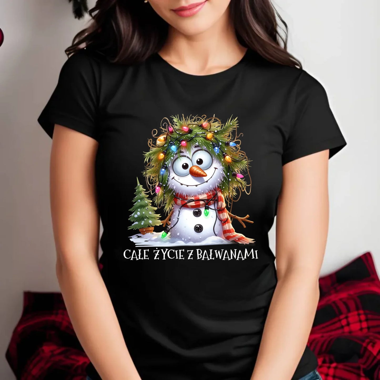Koszulka damska świąteczna - Całe życie z bałwanami BN125 - StoryCups.pl