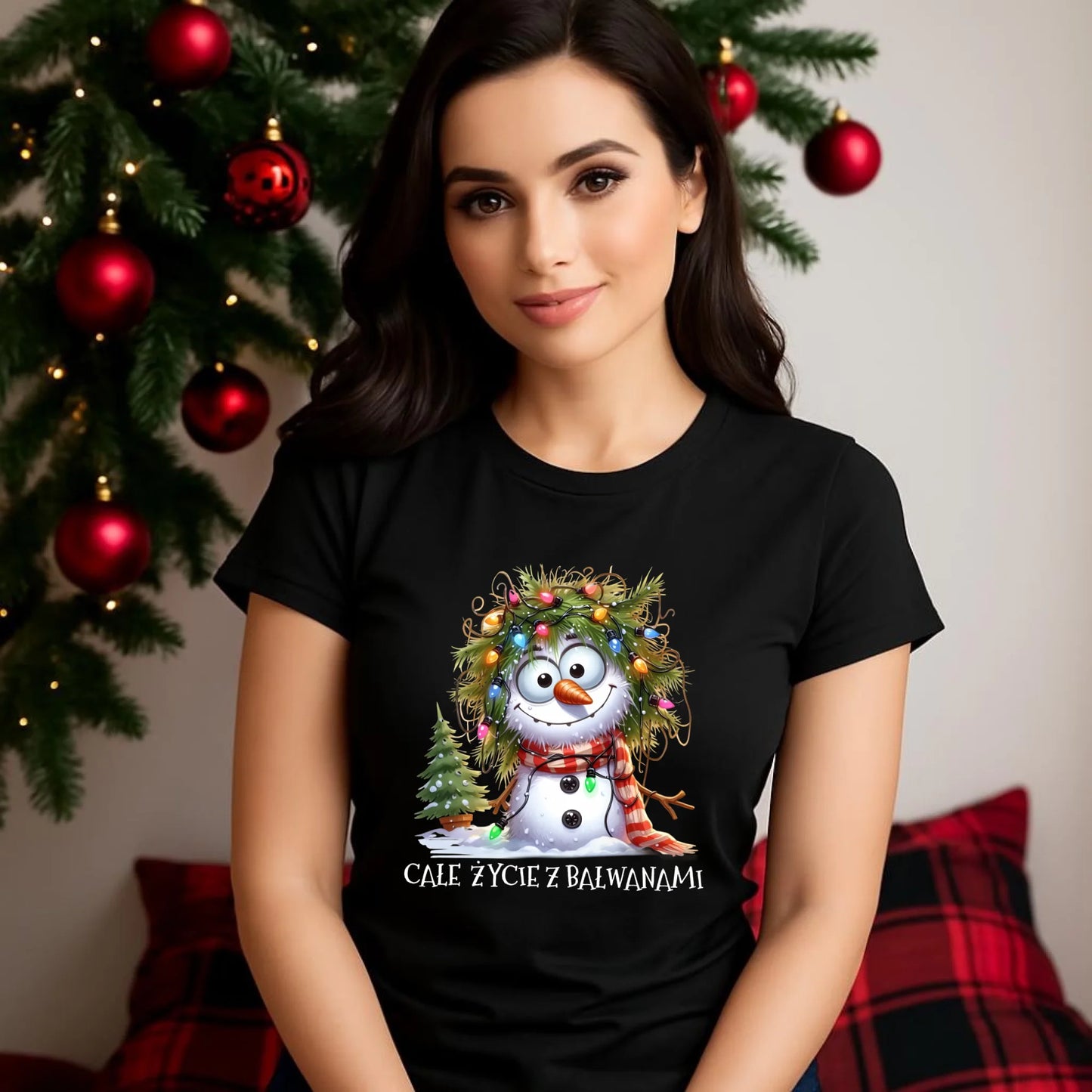 Koszulka damska świąteczna - Całe życie z bałwanami BN125 - StoryCups.pl